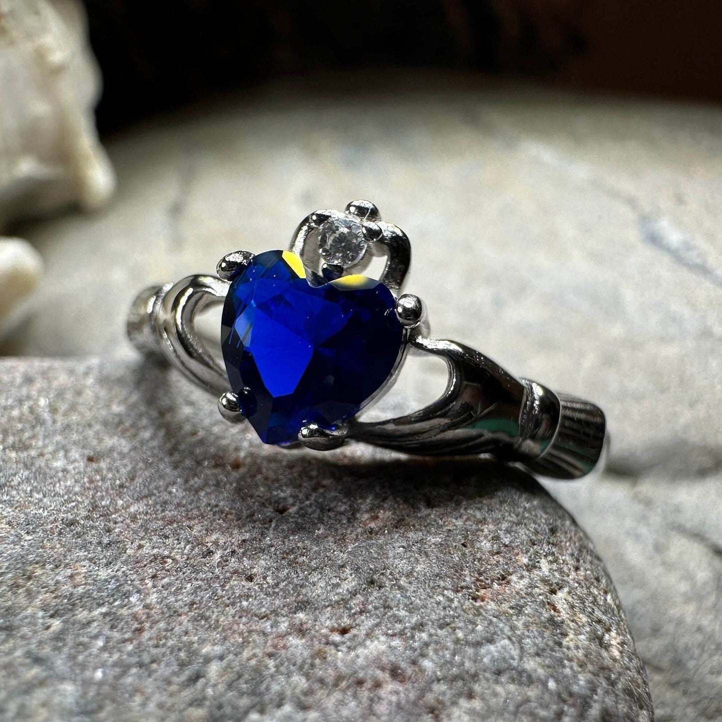 Sapphire Zirconia Claddagh Ring - 4
