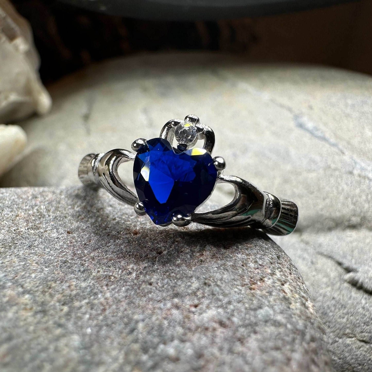 Sapphire Zirconia Claddagh Ring - 4