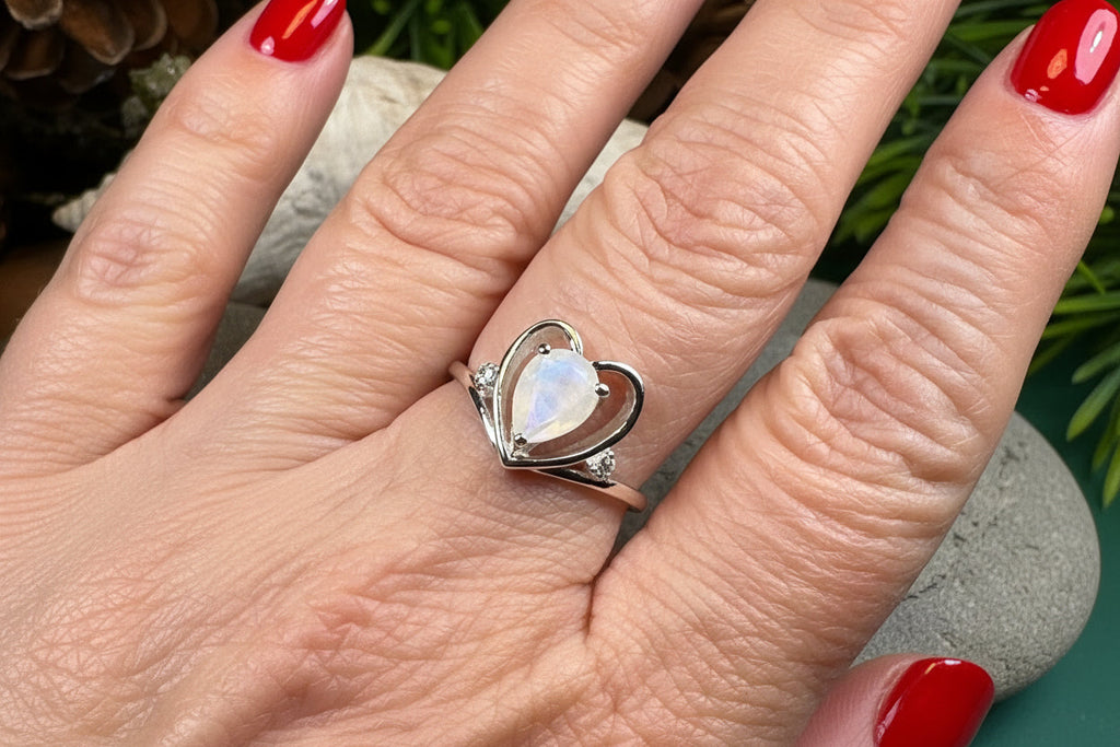 Wistful Moonstone Heart Ring