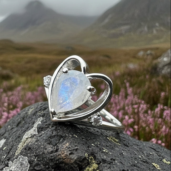 Wistful Moonstone Heart Ring