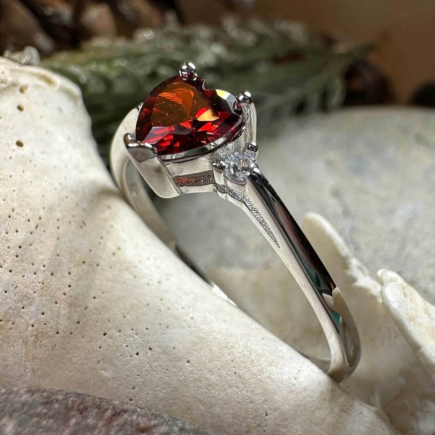 Garnet Love Heart Ring - 6