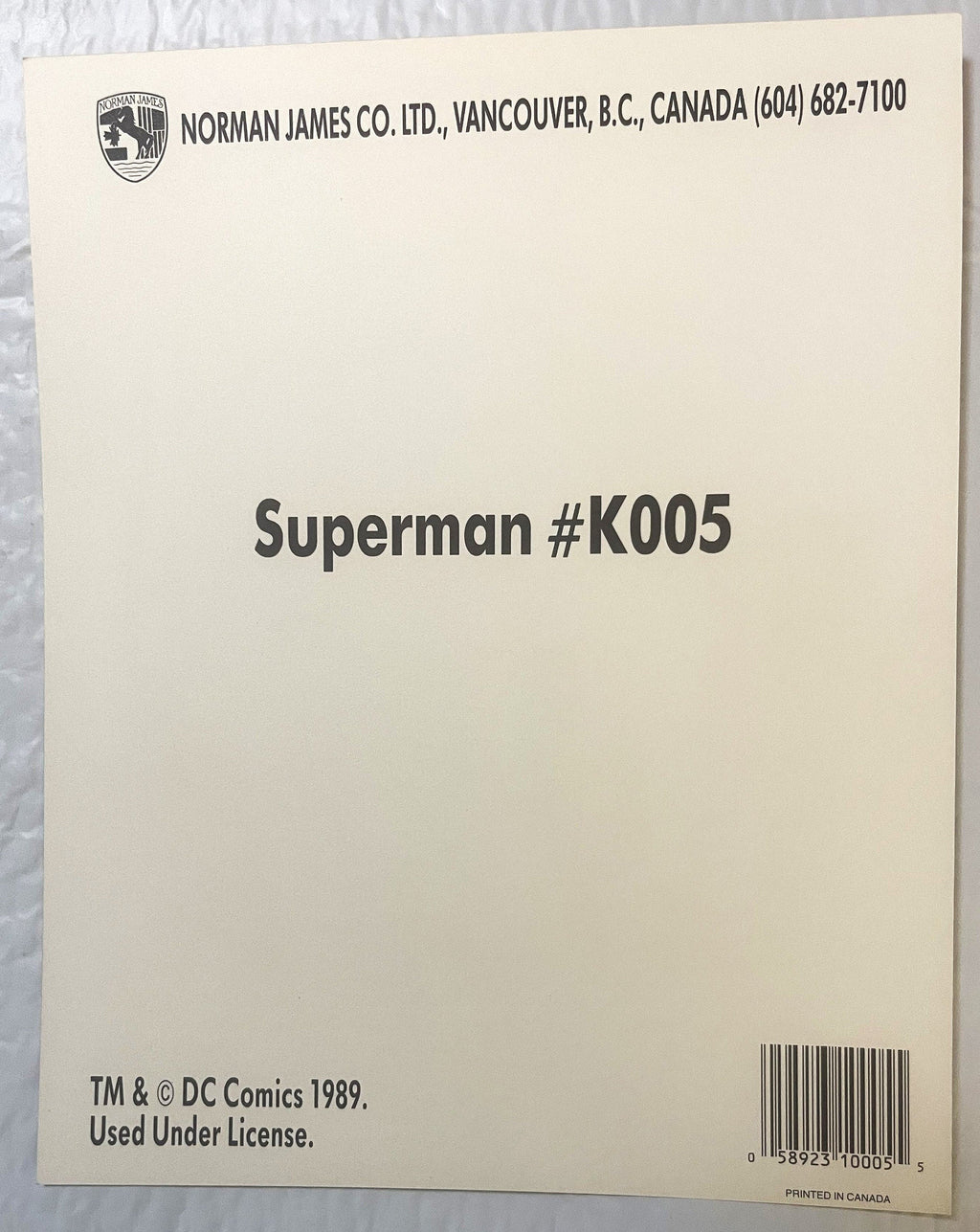 Vintage Large Superman DC Comics Collectible Card Print 1989