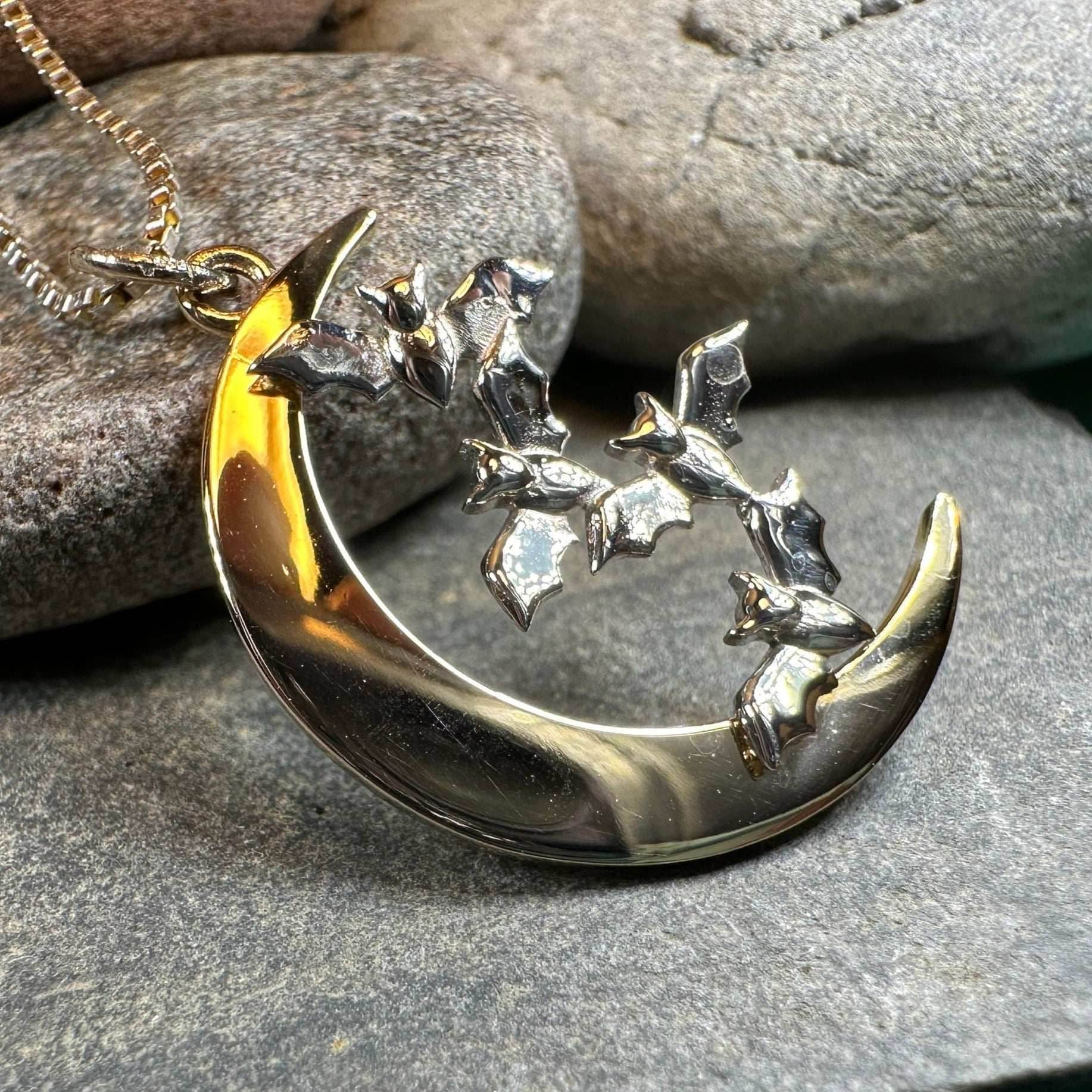 Moon & Flying Bats Necklace - 18