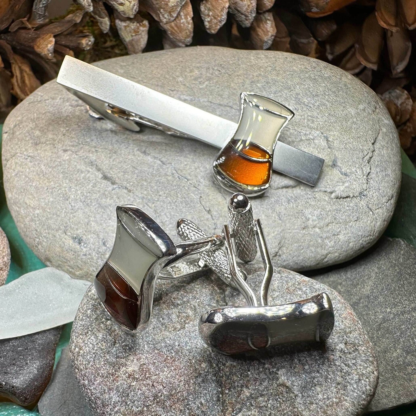 Scotch Whisky Cuff Links & Tie Clip Set - 