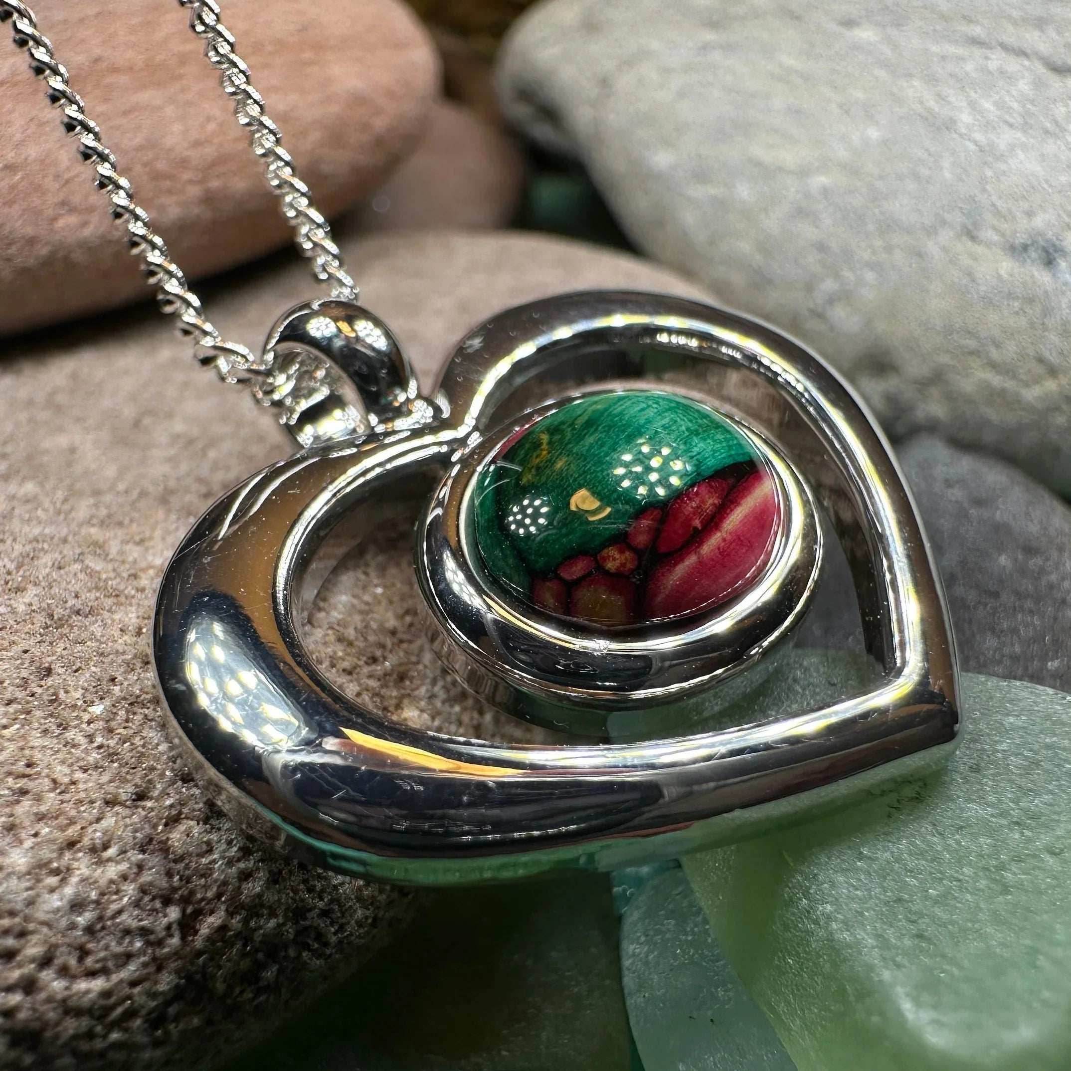 Heathergems Open Heart Necklace - Red Green