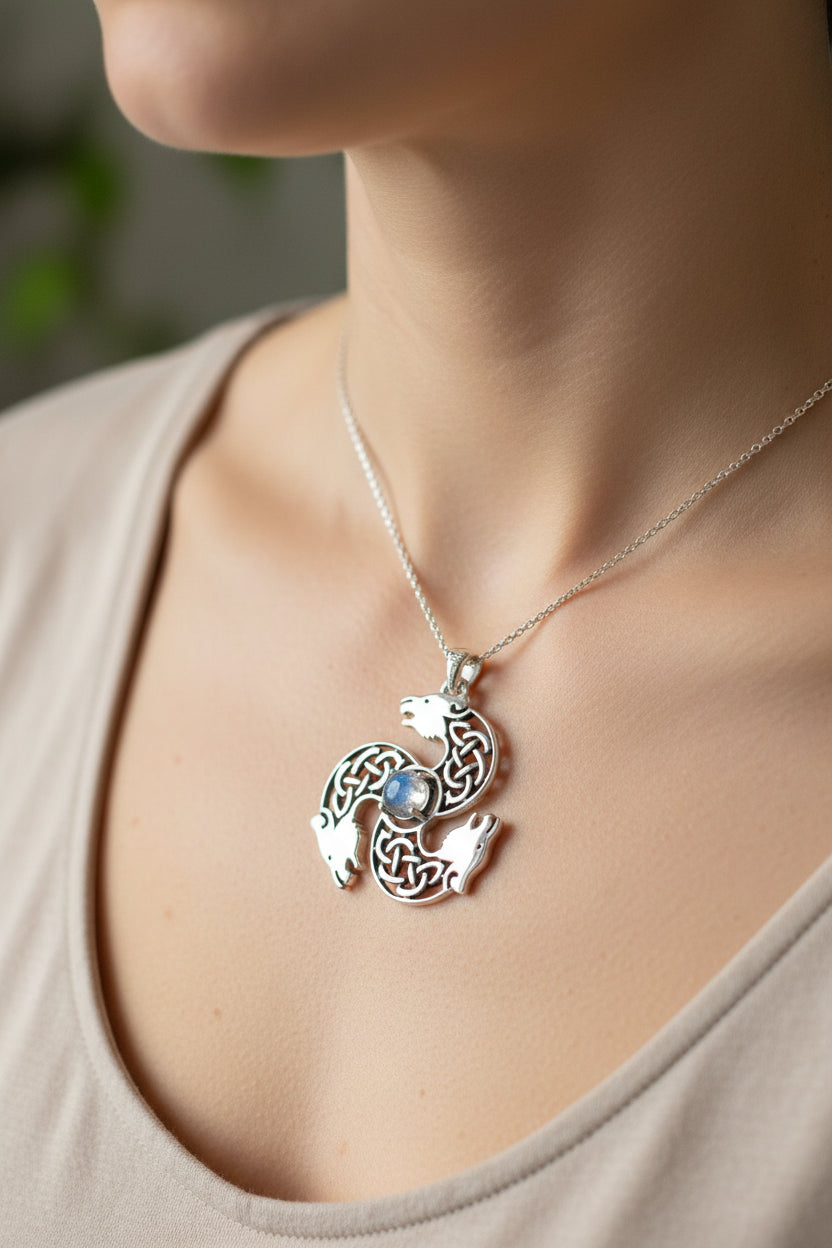 Celtic Bear Triple Spiral Necklace