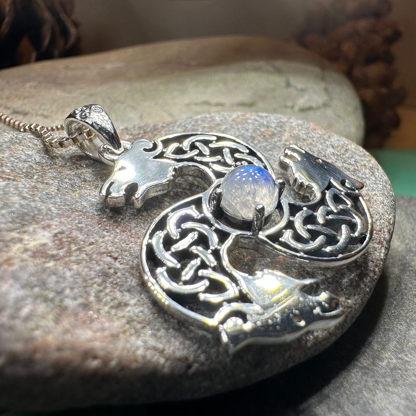 Celtic Bear Triple Spiral Necklace