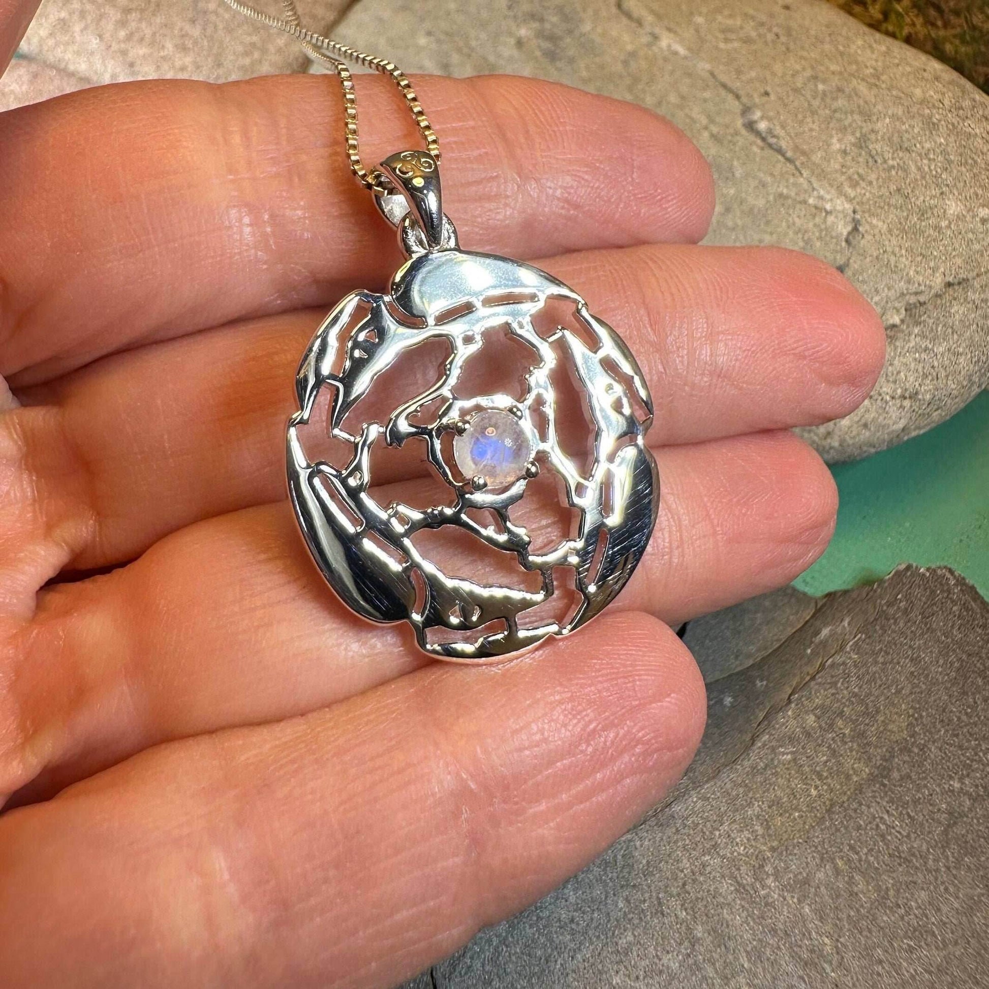 Old World Triple Raven Moonstone Necklace - 18