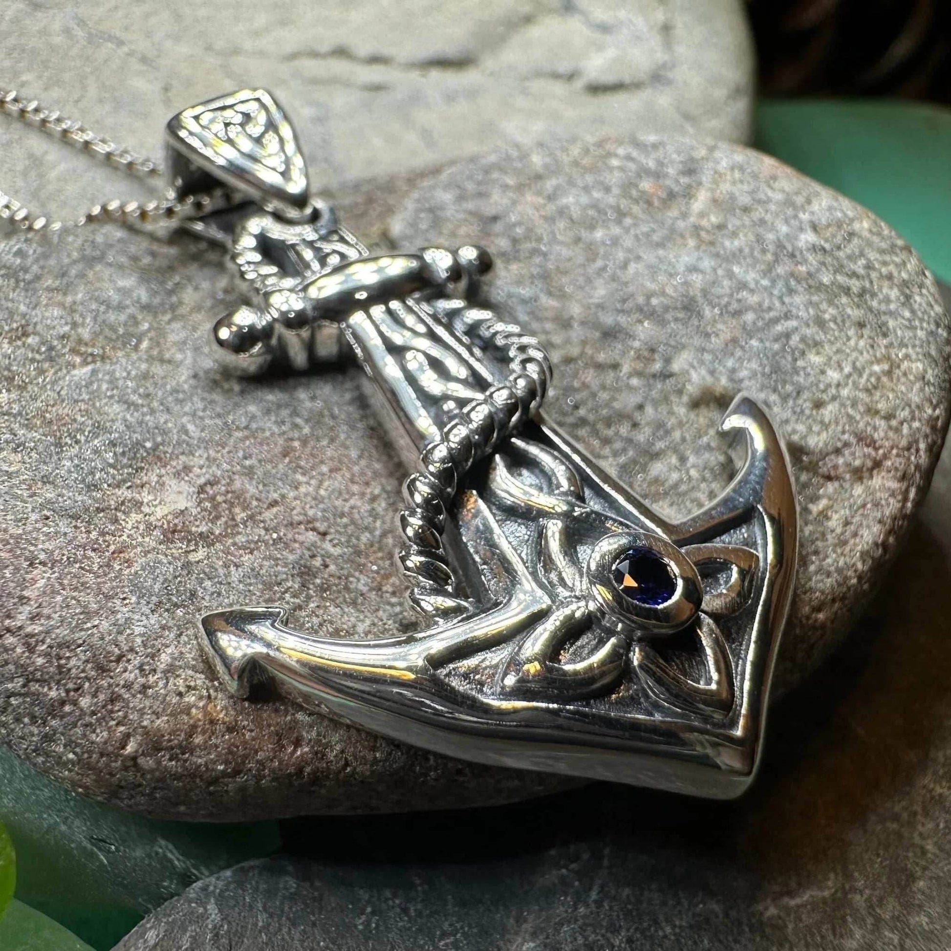 Sapphire Anchor Necklace - 18
