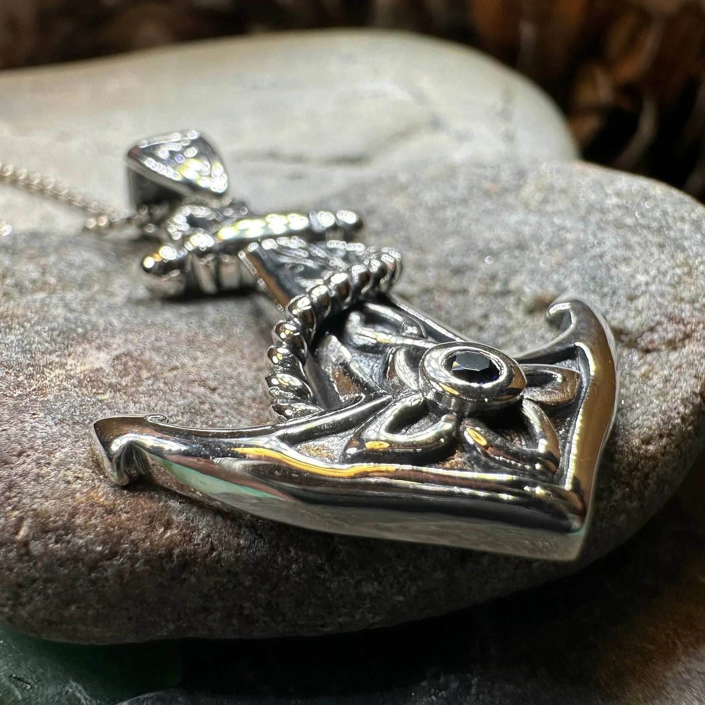 Sapphire Anchor Necklace - 18