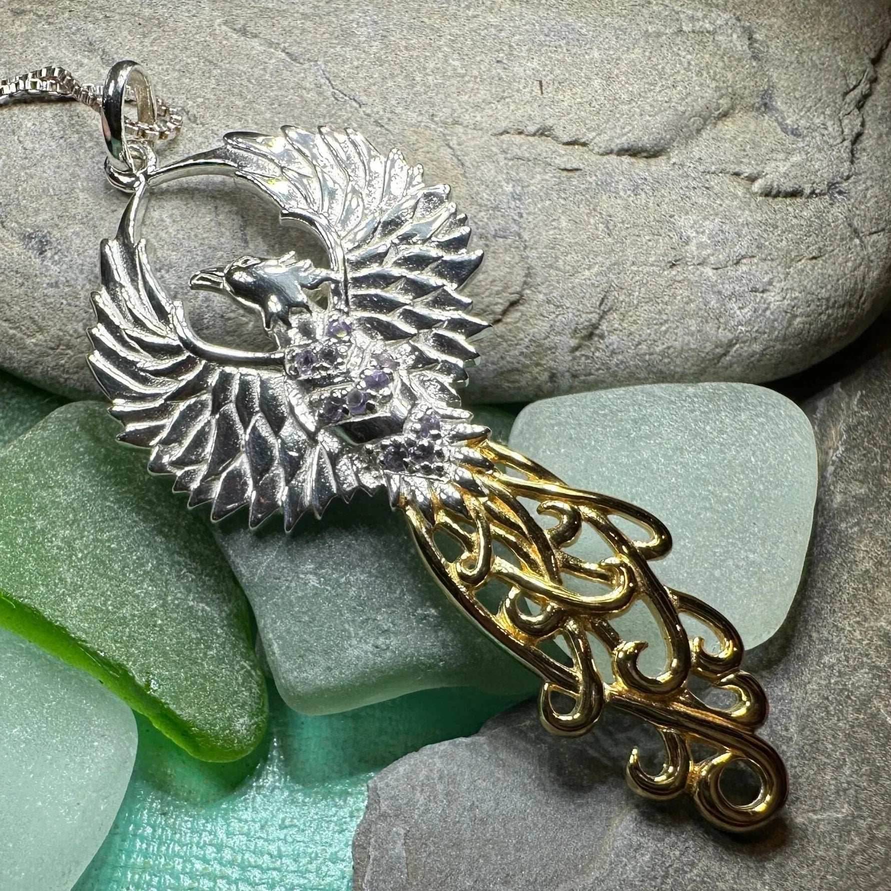 Golden Fire Phoenix Necklace - 18 / Amethyst