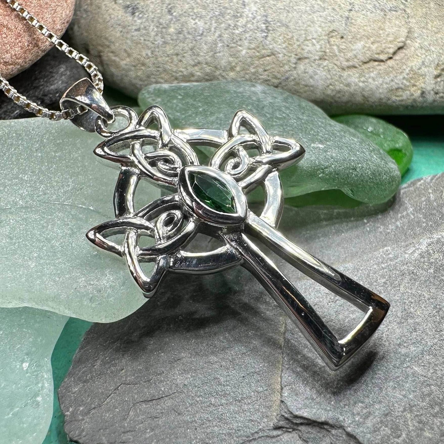 Catherine Celtic Cross Necklace - 18 / Emerald Crystal