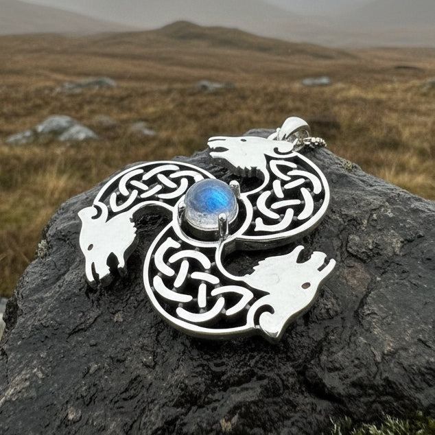 Celtic Bear Triple Spiral Necklace