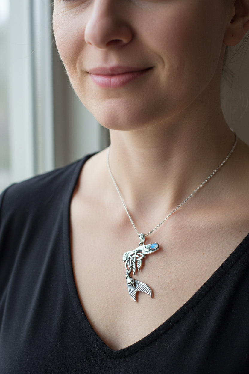 Irish Salmon of Knowledge Moonstone Necklace