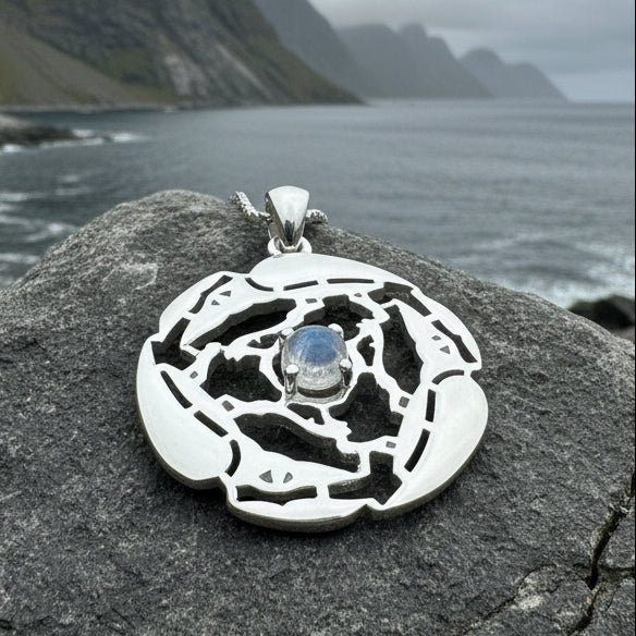 Old World Triple Raven Moonstone Necklace