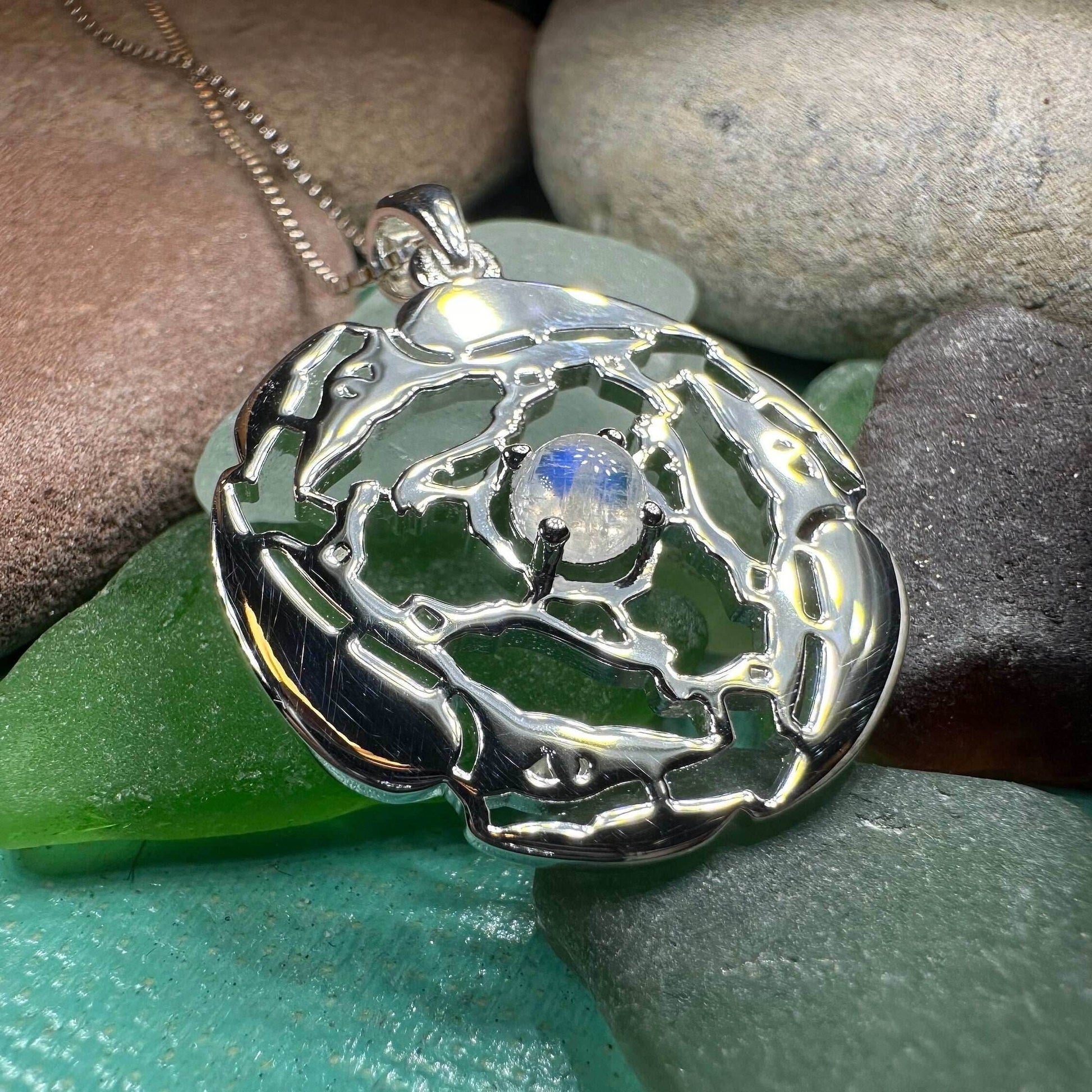 Old World Triple Raven Moonstone Necklace - 18