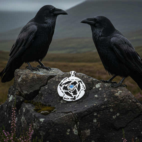 Old World Triple Raven Moonstone Necklace