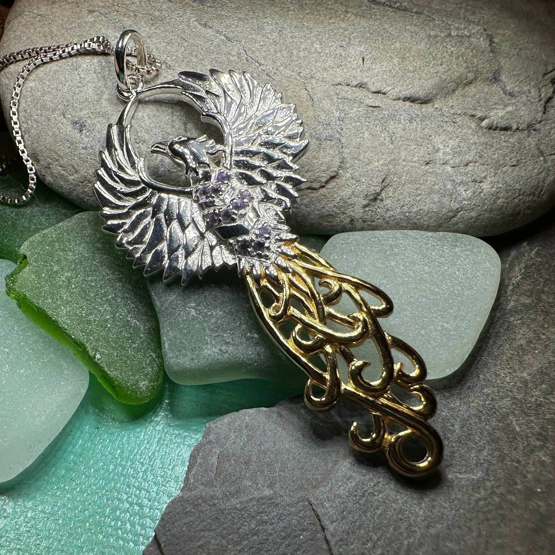 Golden Fire Phoenix Necklace - 18 / Amethyst