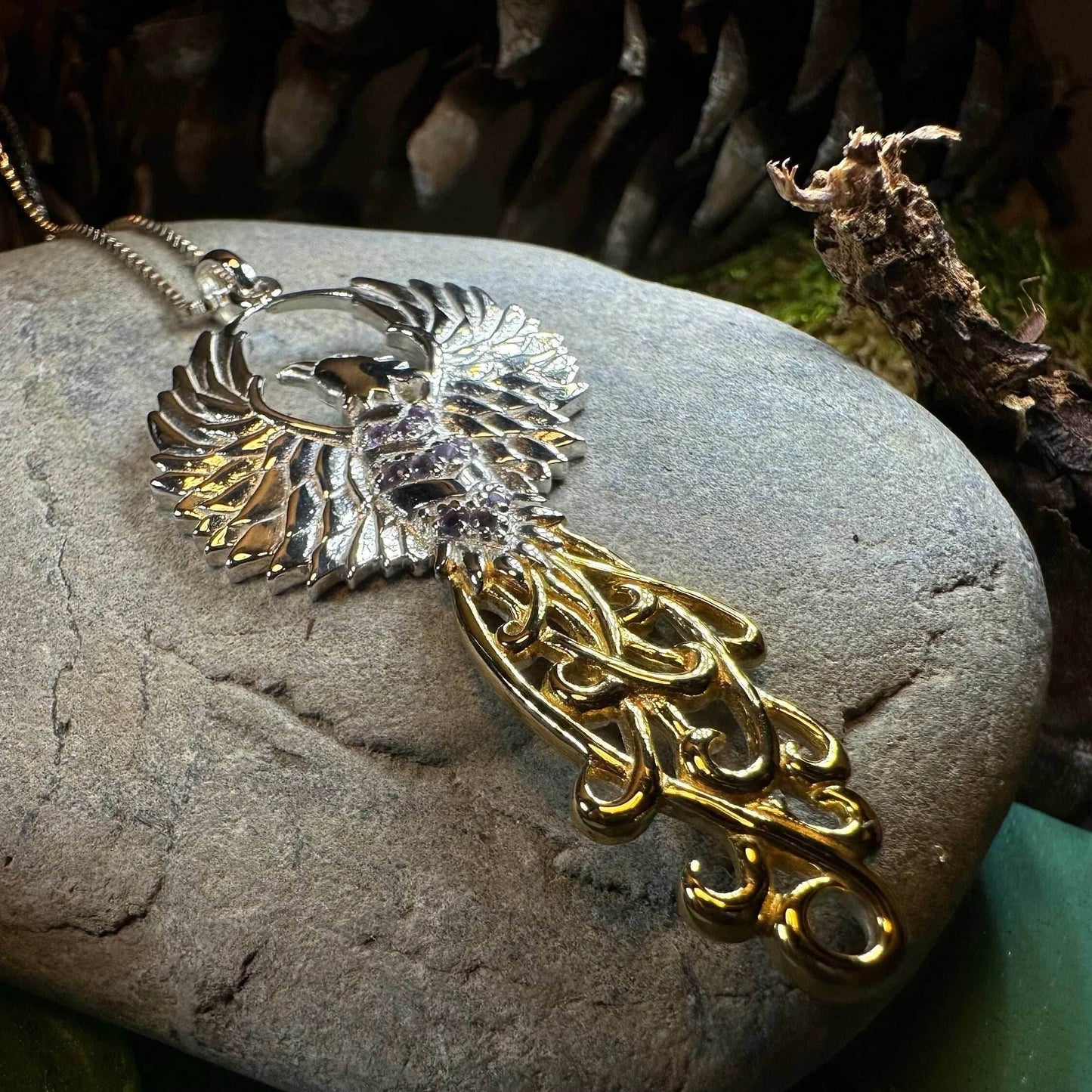Golden Fire Phoenix Necklace - 18 / Amethyst