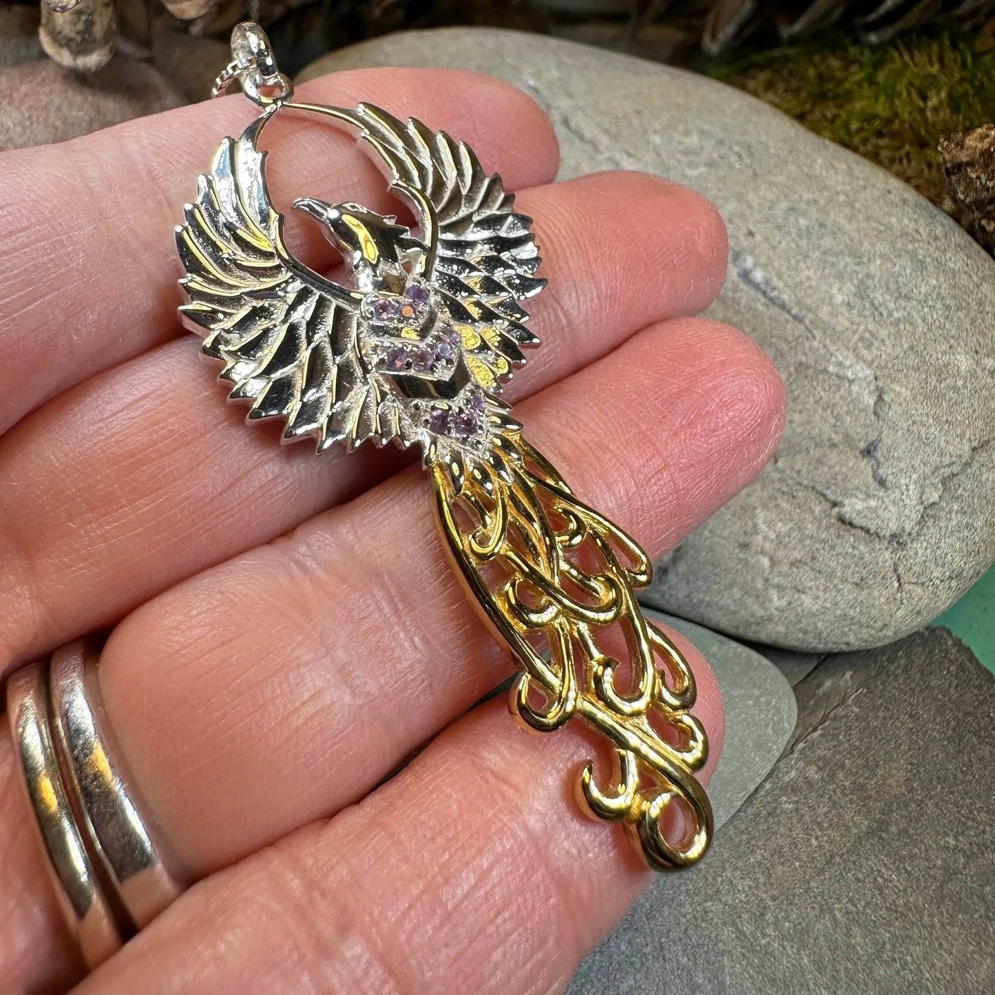 Golden Fire Phoenix Necklace - 18 / Amethyst