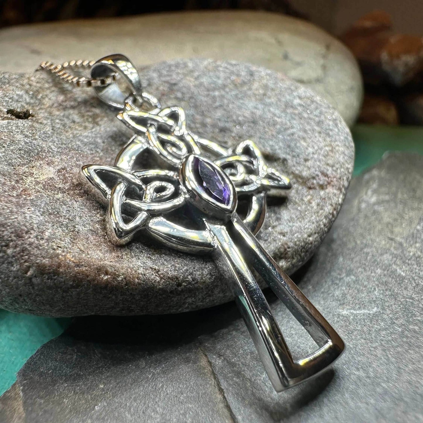 Catherine Celtic Cross Necklace - 18 / Amethyst