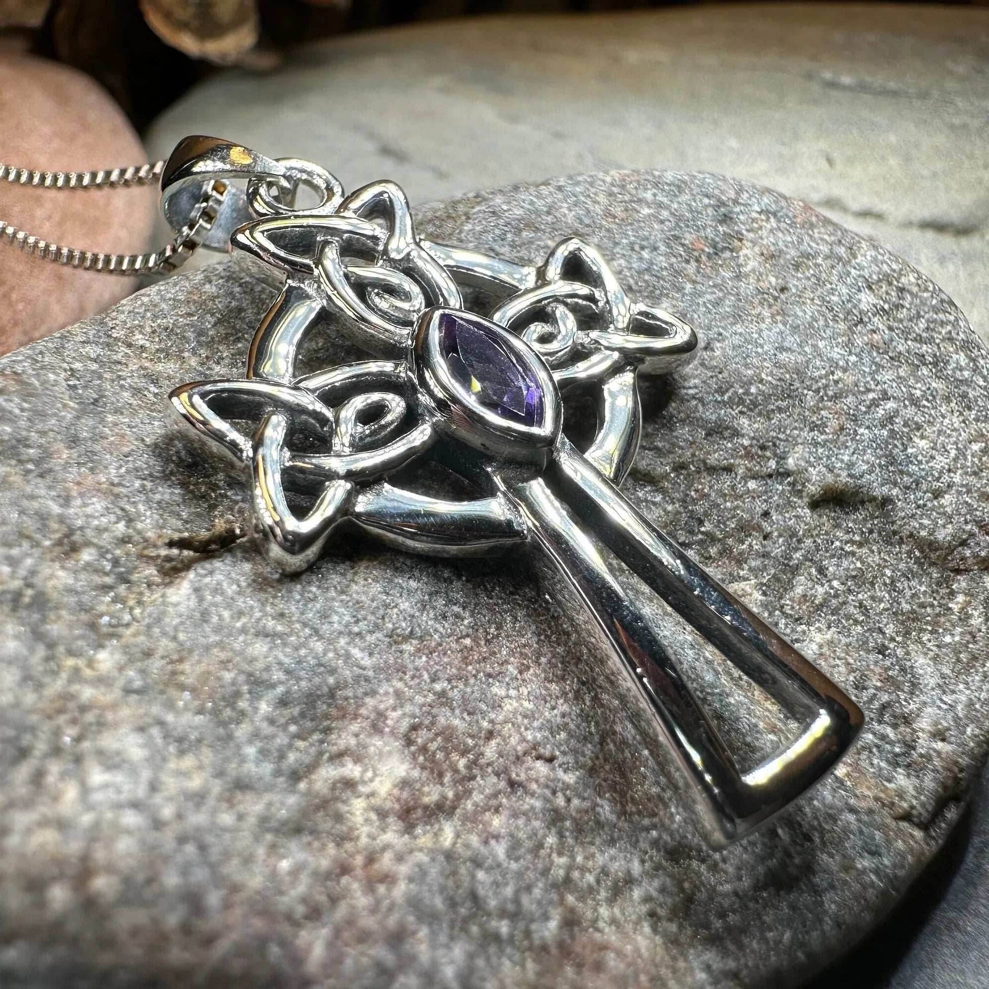 Catherine Celtic Cross Necklace - 18 / Amethyst