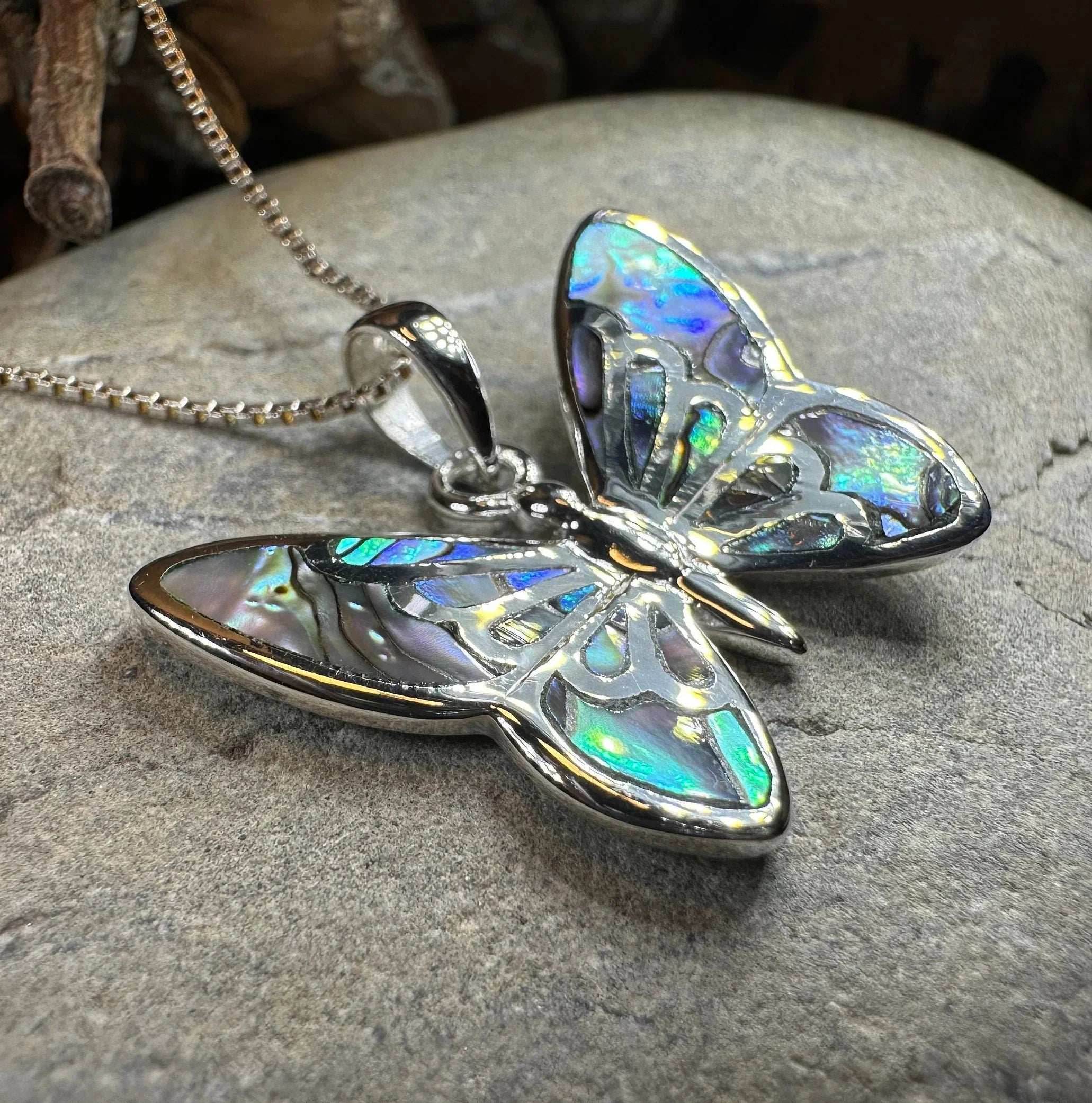 Courtney Butterfly Necklace - blue abalone shell