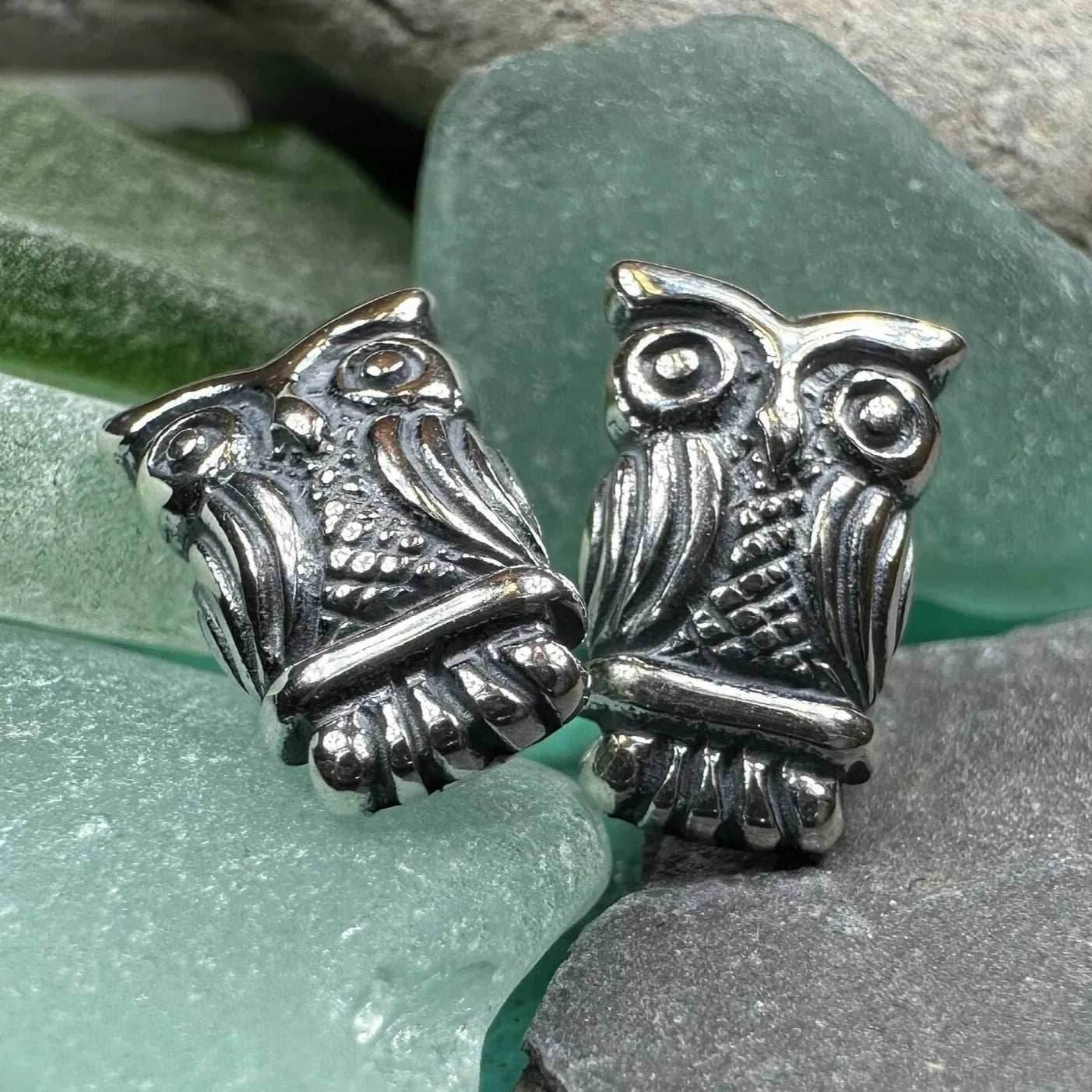 Silver Owl Stud Earrings - 