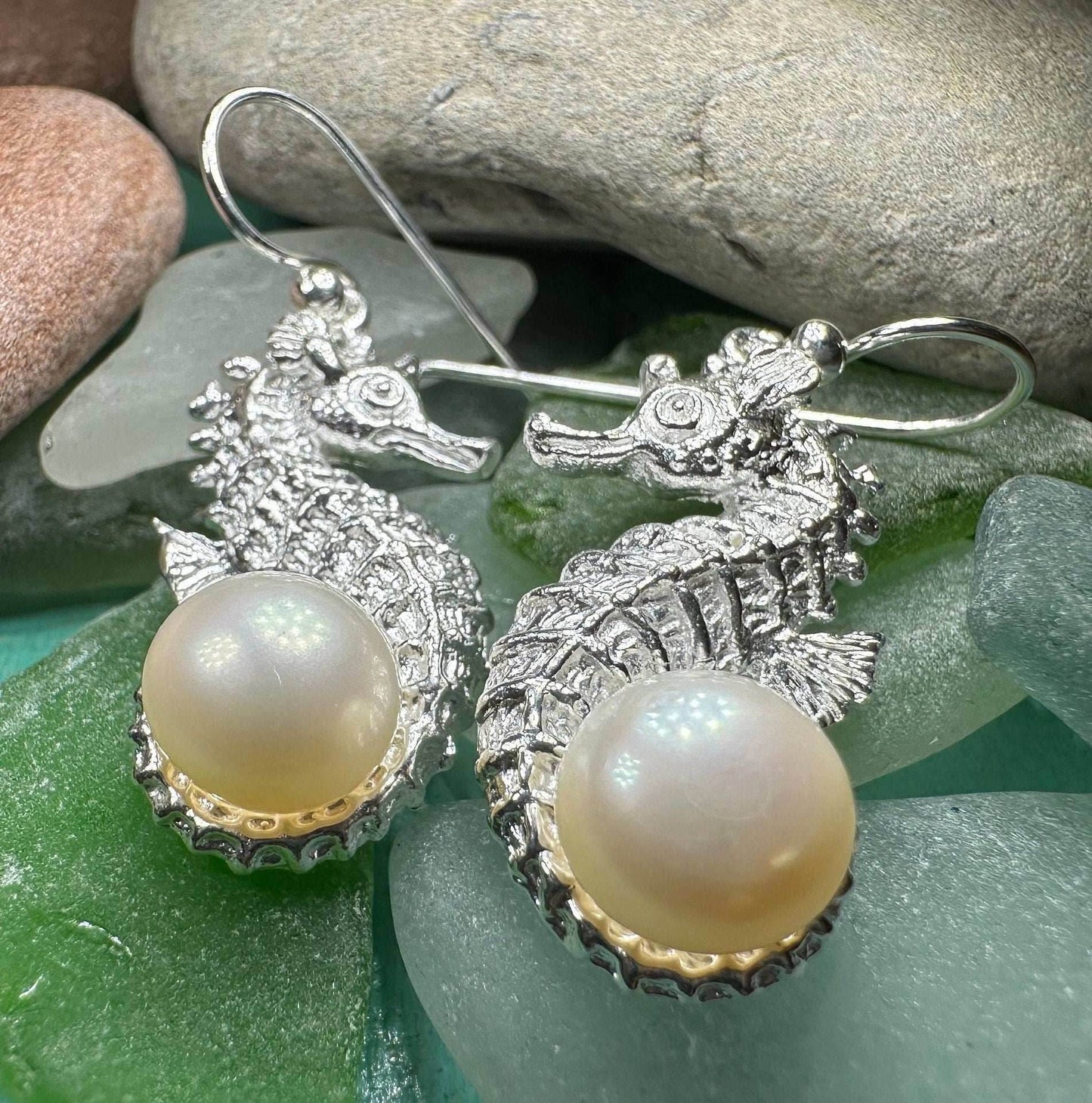 Pearl Seahorse Earrings - 