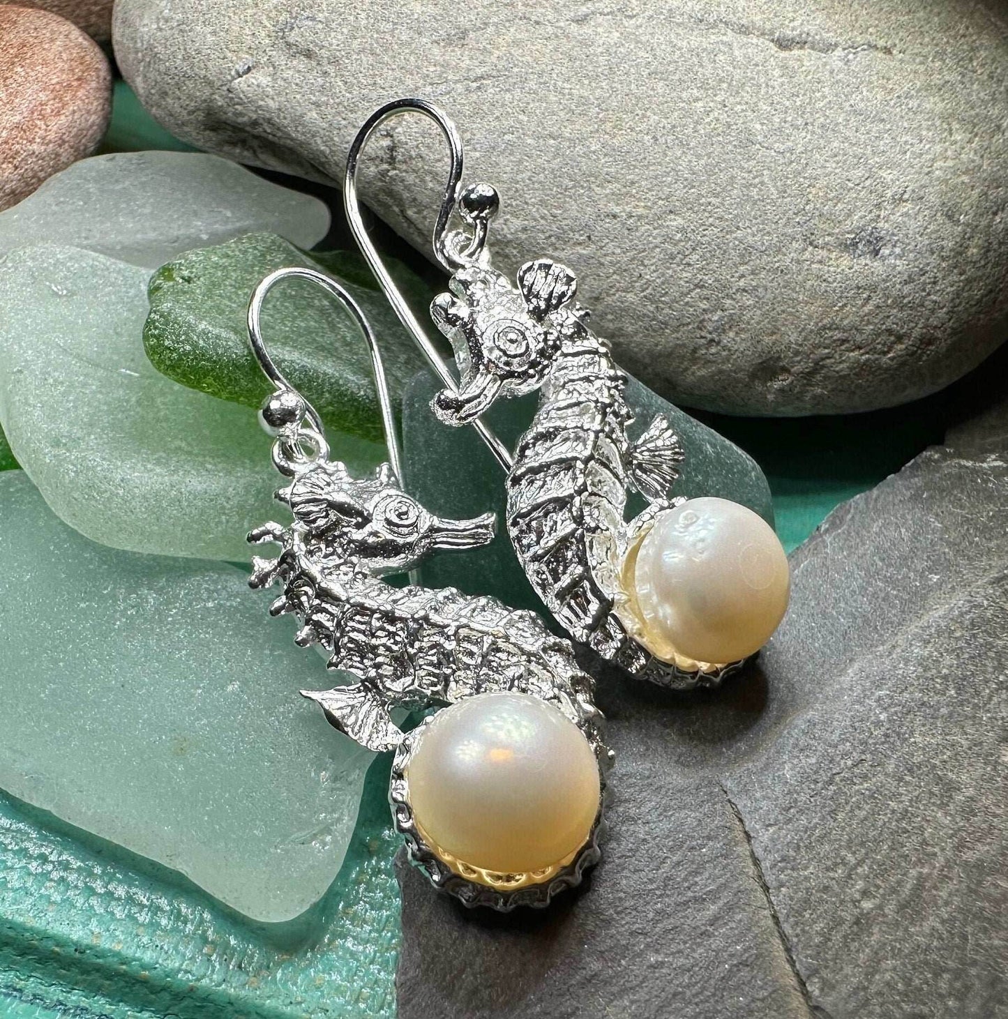 Pearl Seahorse Earrings - 