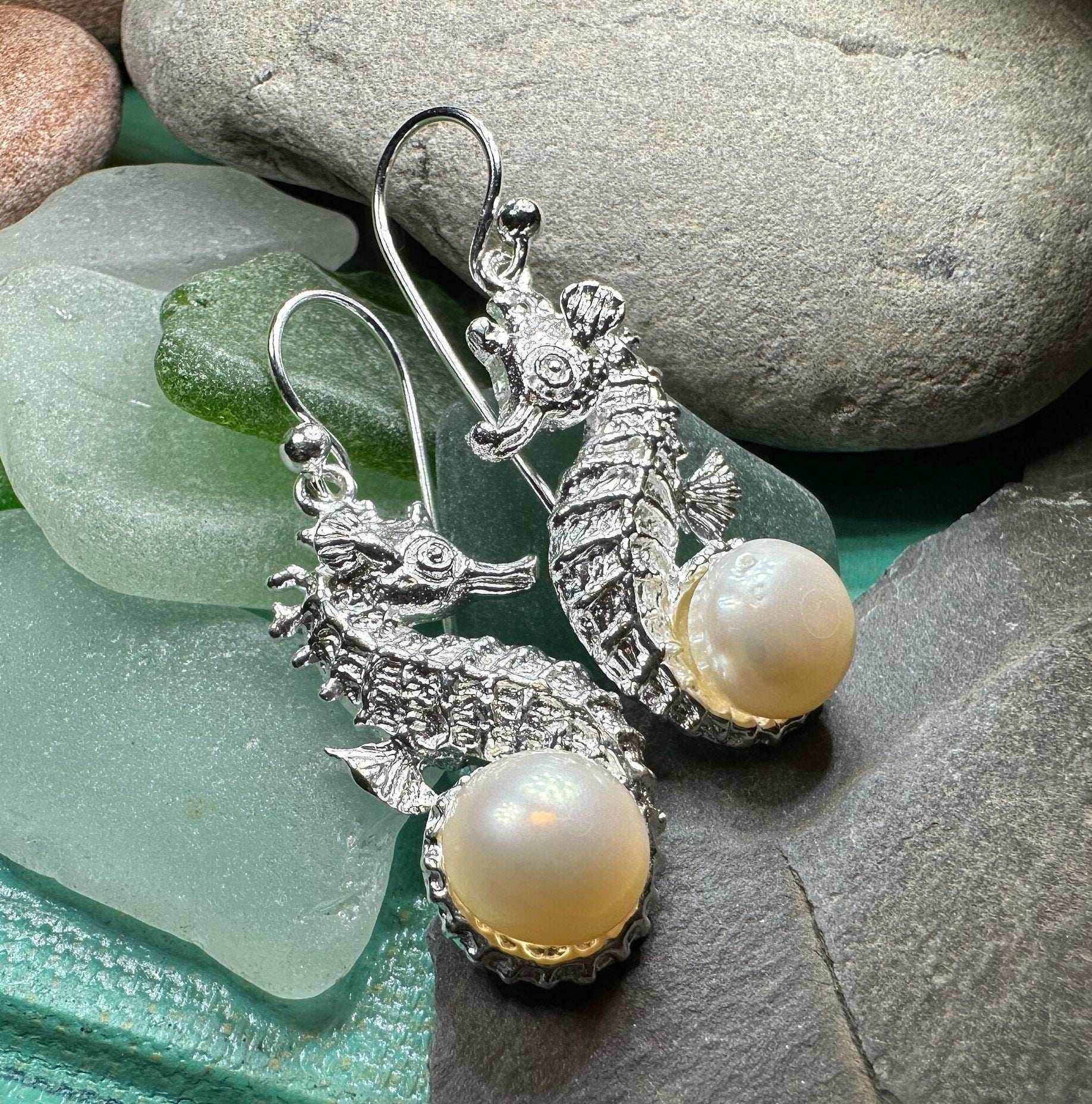 Pearl Seahorse Earrings - 