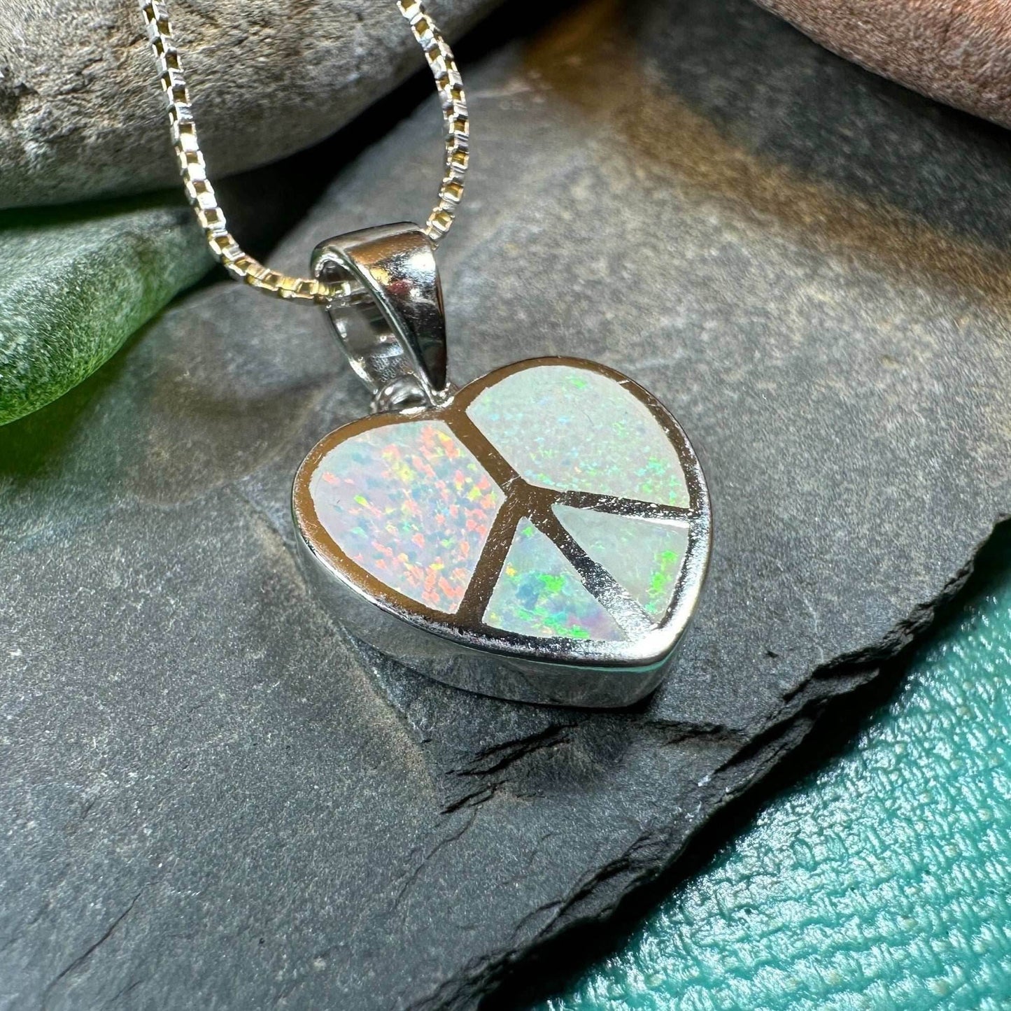 Peace Sign Opal Necklace - 18 / White