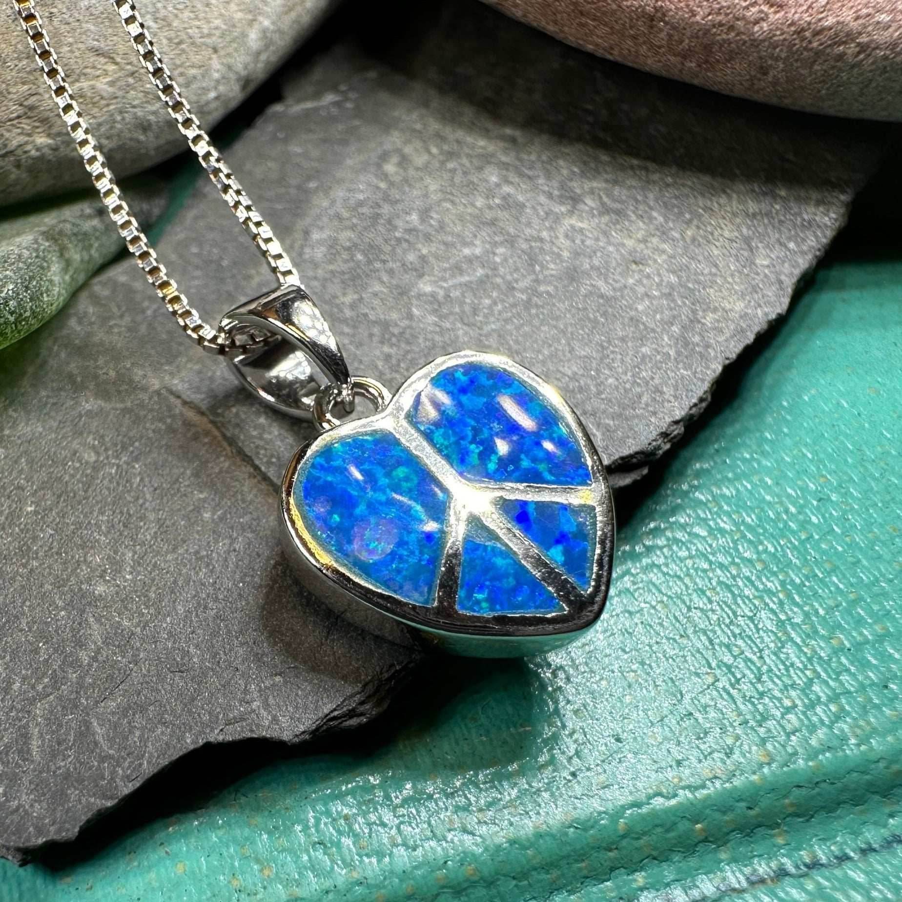 Peace Sign Opal Necklace - 18 / Blue