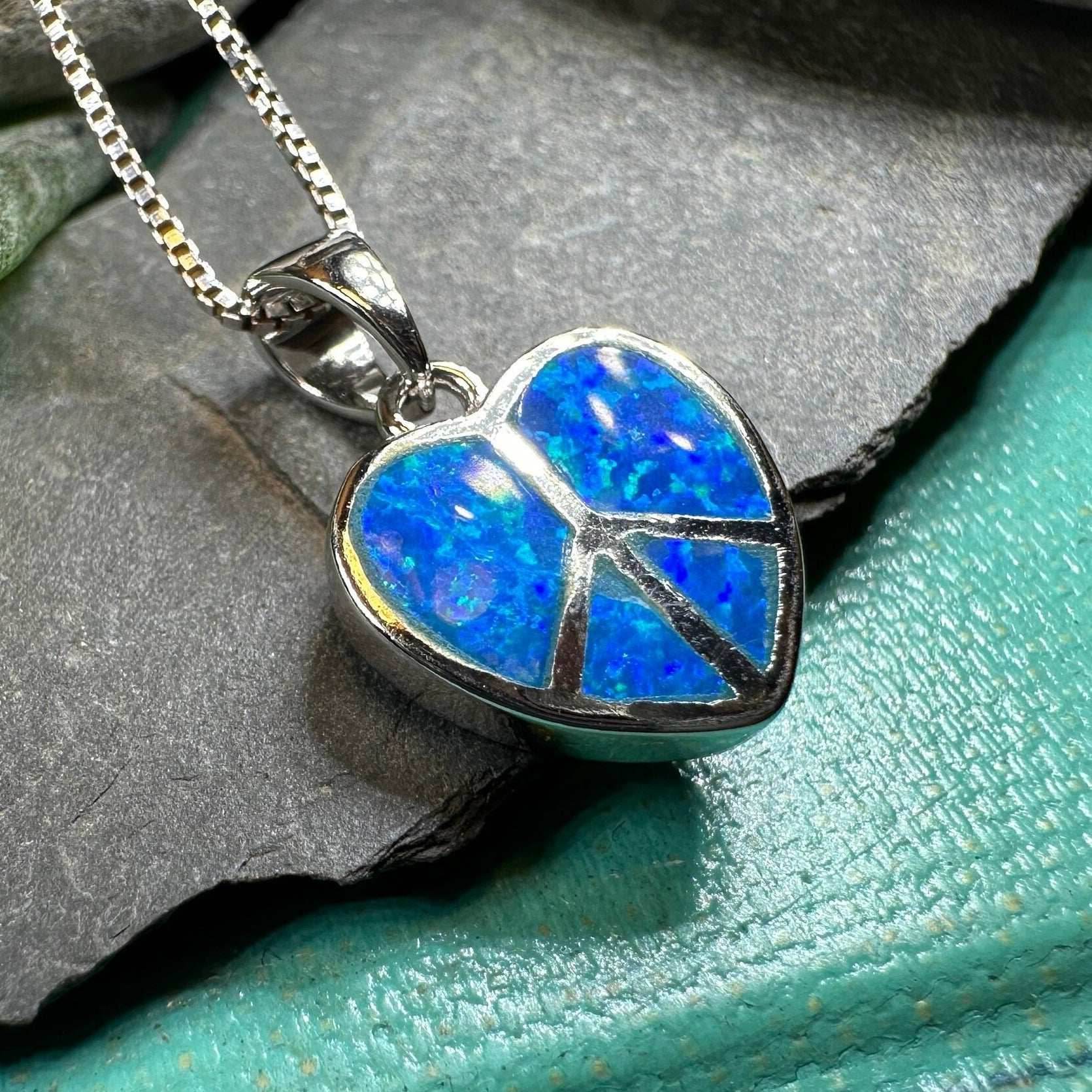 Peace Sign Opal Necklace - 18 / Blue
