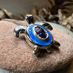 Deep Blue Opal Turtle Necklace - 18
