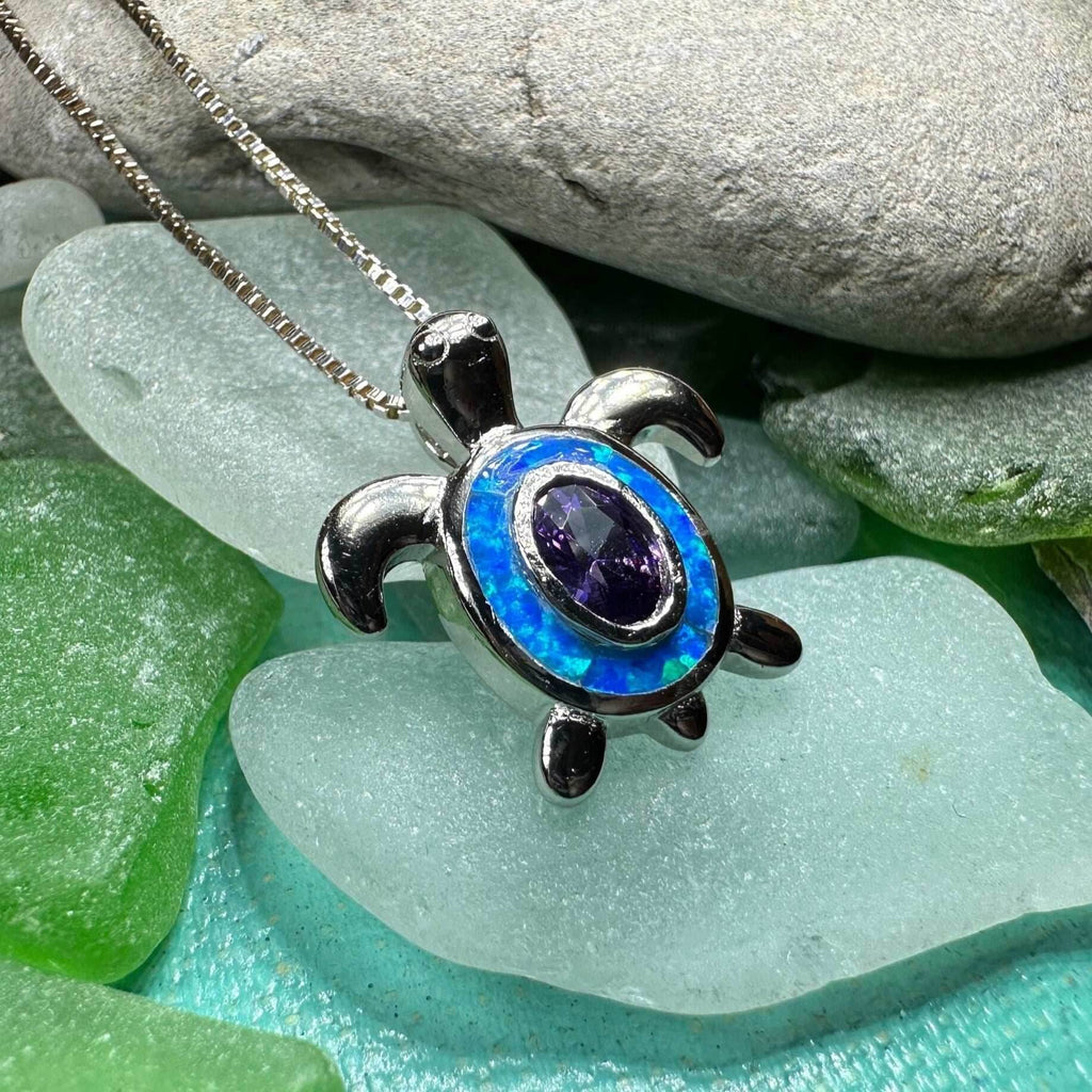 Deep Blue Opal Turtle Necklace - 18