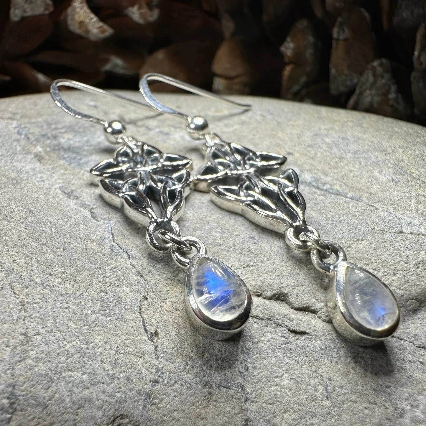 Artisan Long Trinity Knot Earrings - Moonstone