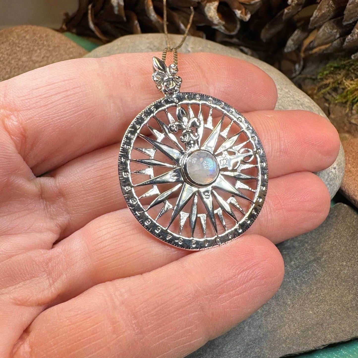 True North Moonstone Compass Necklace - 18