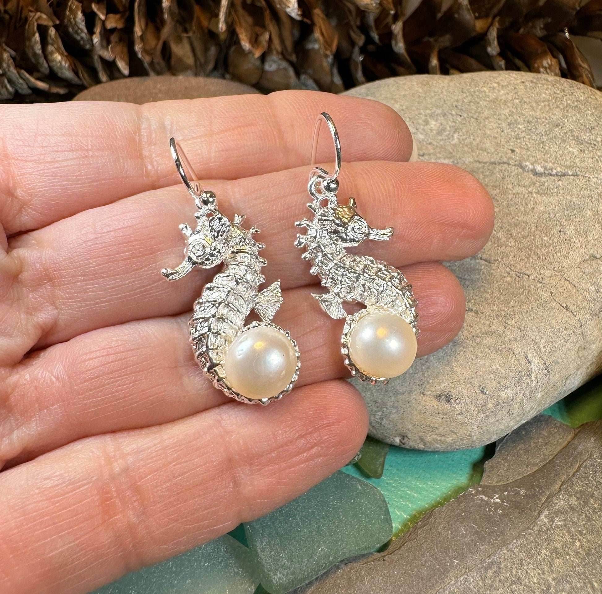 Pearl Seahorse Earrings - 