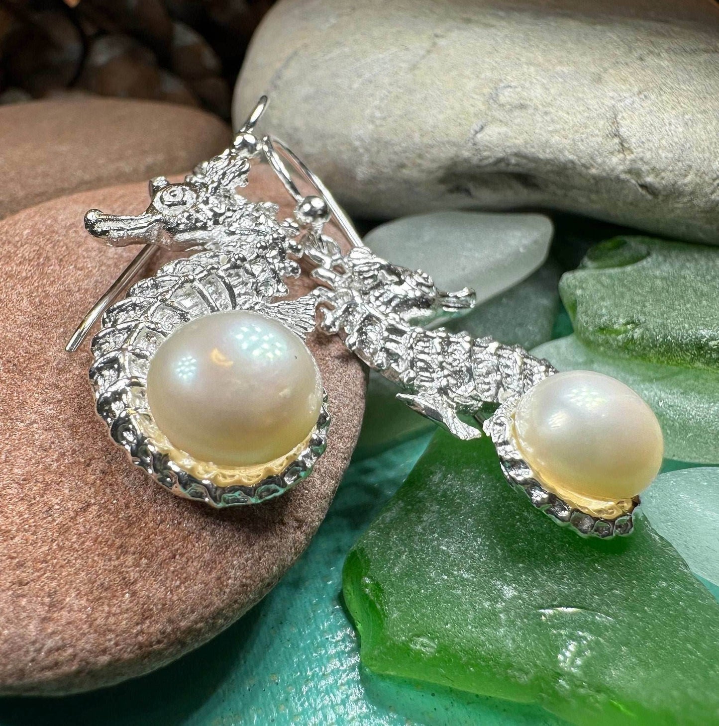 Pearl Seahorse Earrings - 