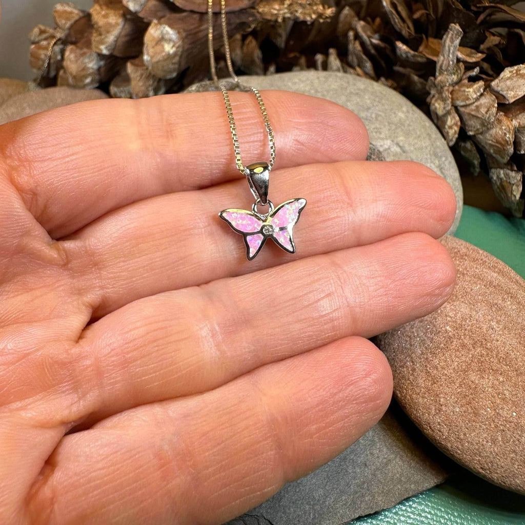 Petite Opal Butterfly Necklace - Pink Opal
