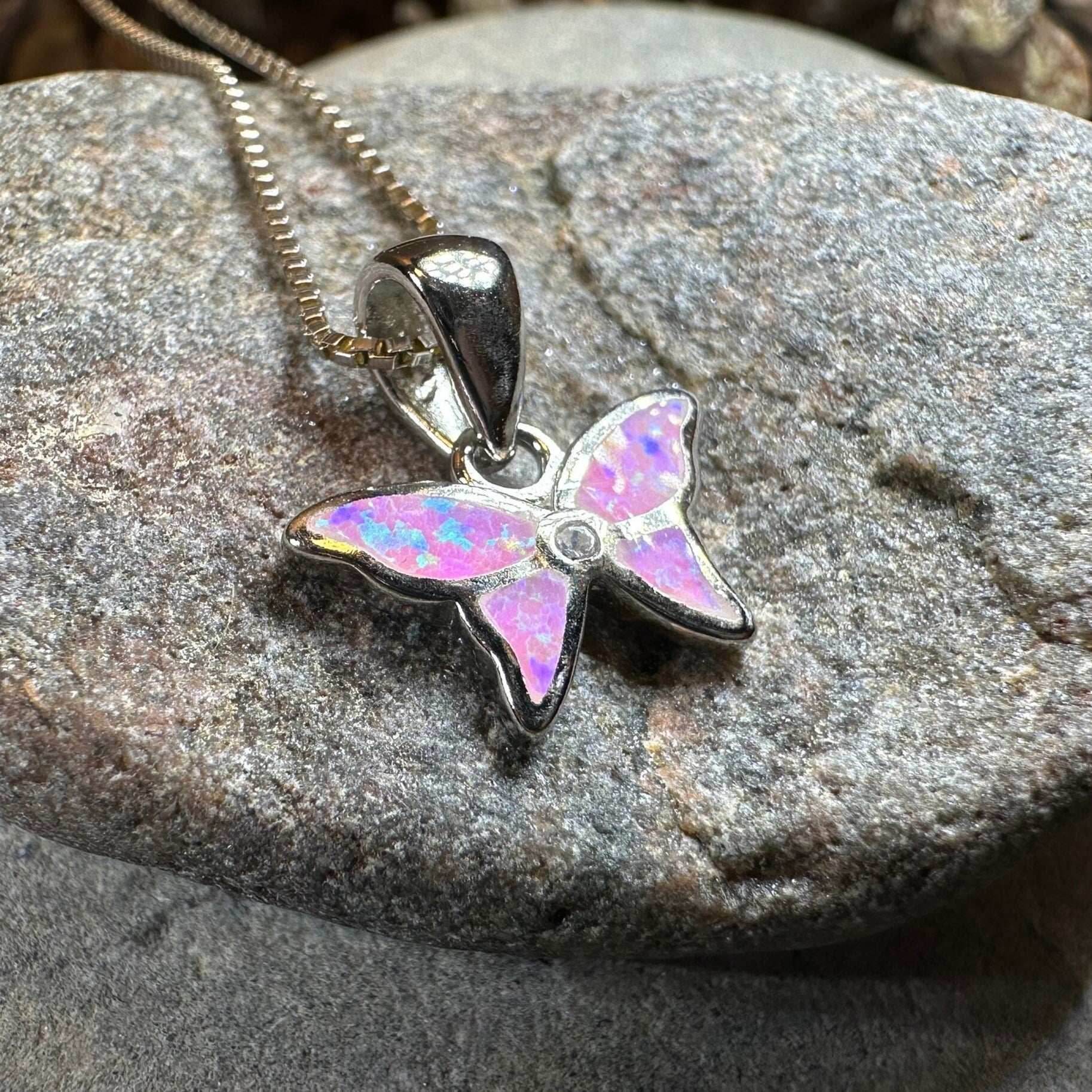 Petite Opal Butterfly Necklace - Pink Opal