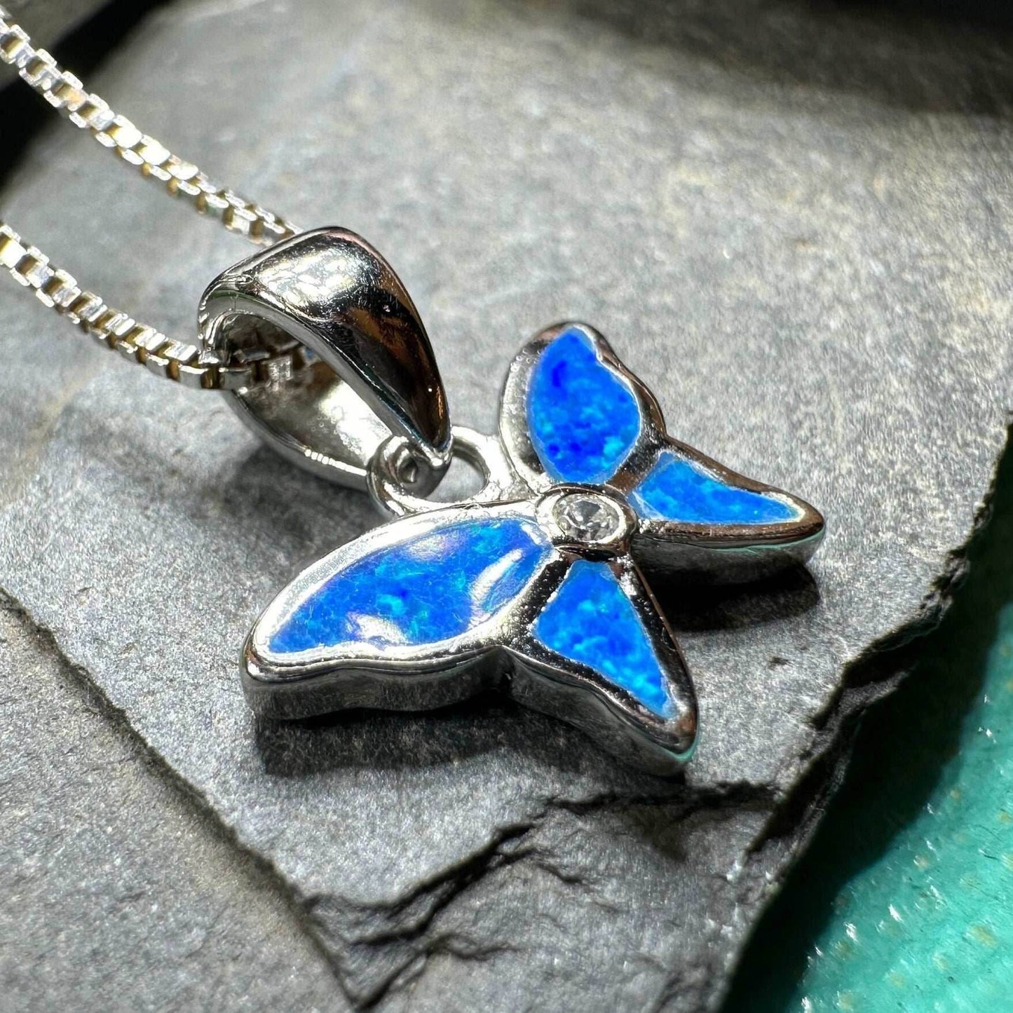 Petite Opal Butterfly Necklace - Blue Opal
