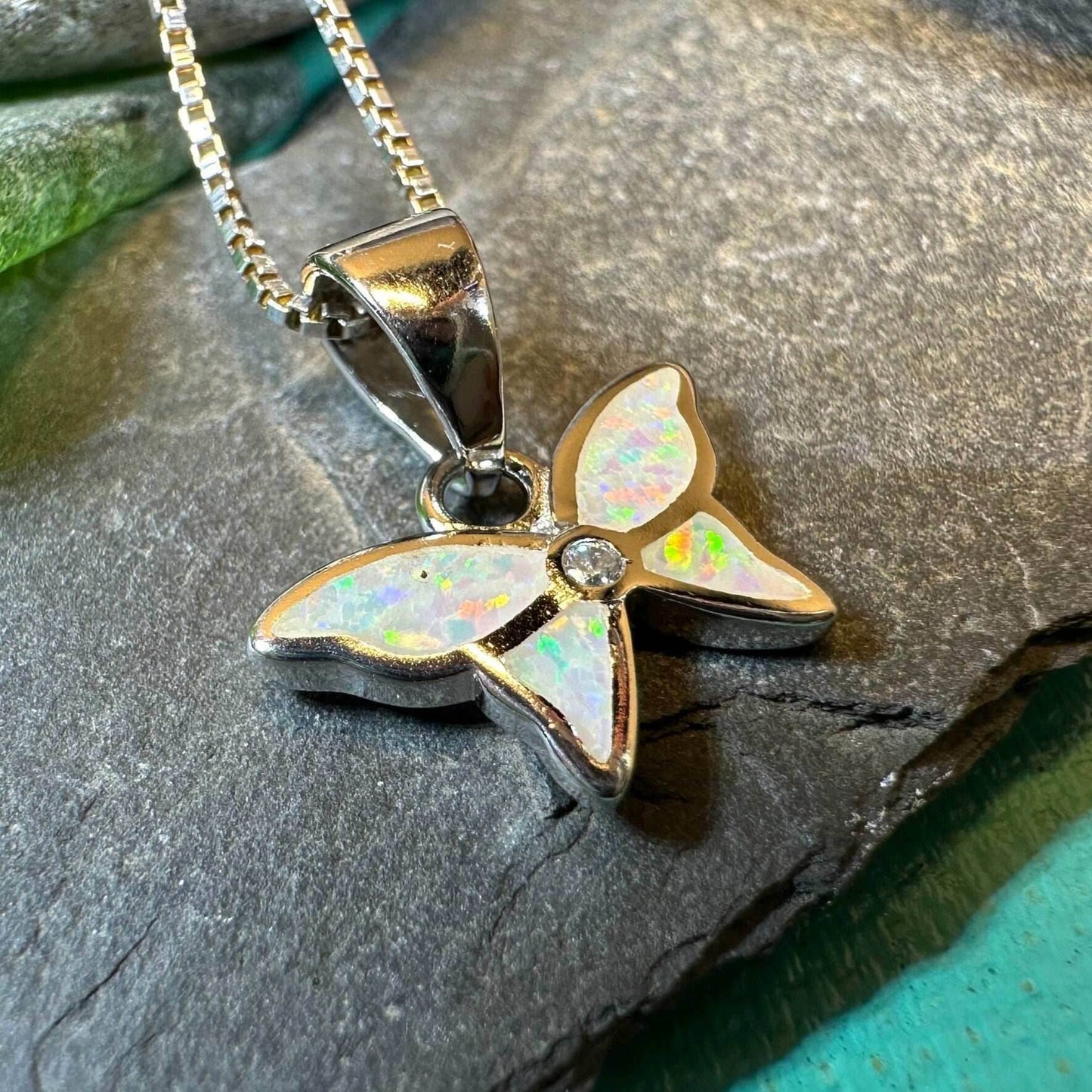 Petite Opal Butterfly Necklace - Pink Opal