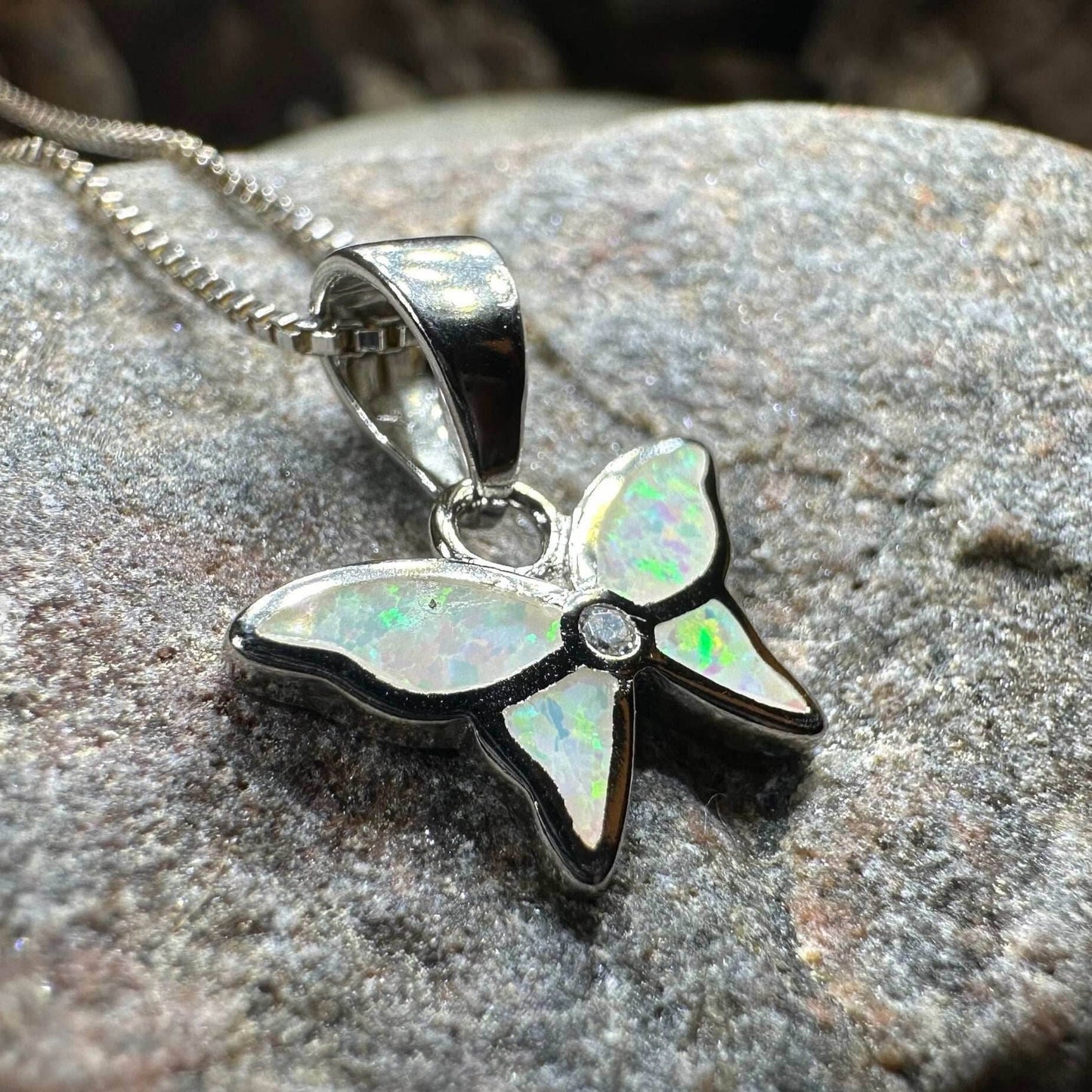 Petite Opal Butterfly Necklace - White Opal