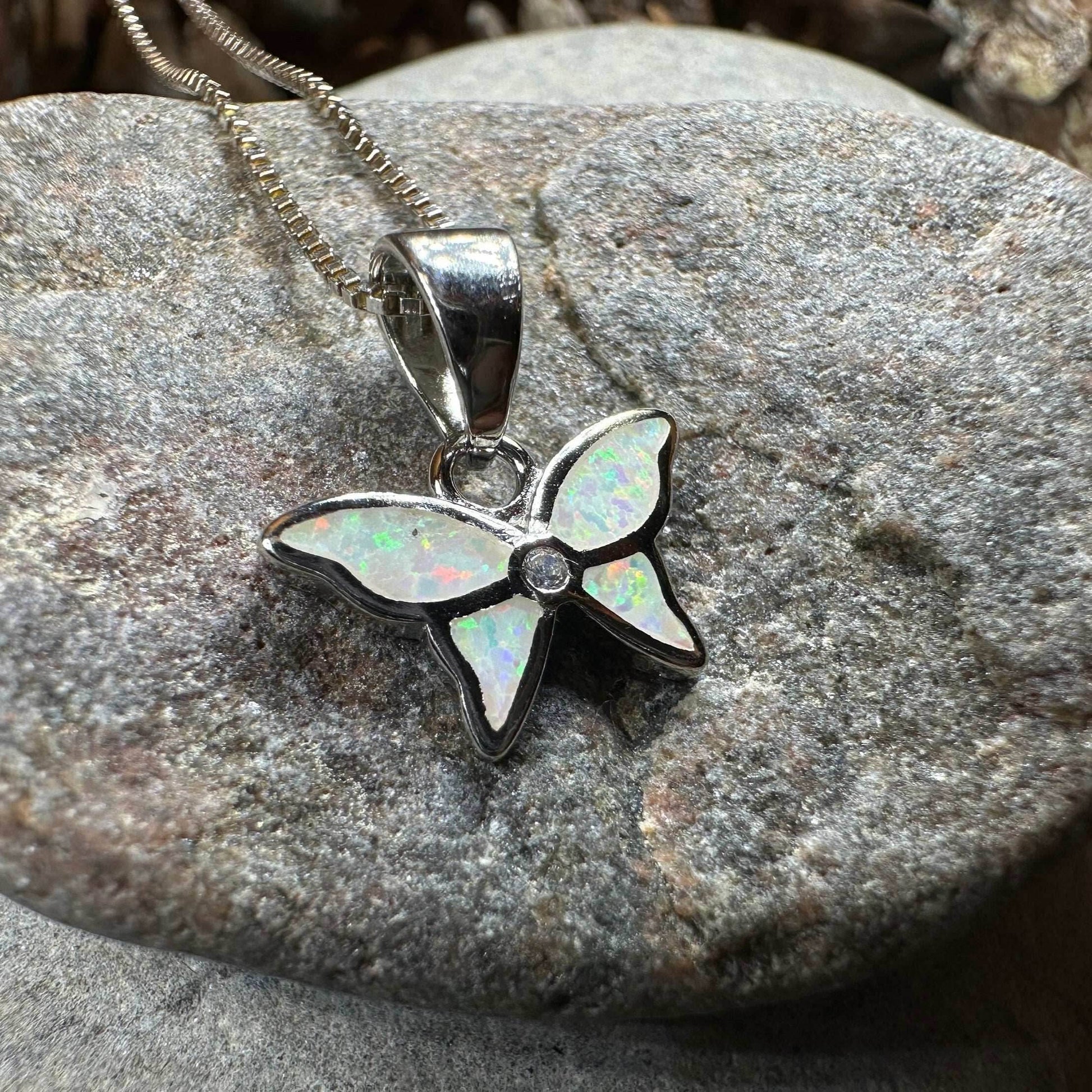 Petite Opal Butterfly Necklace - Pink Opal