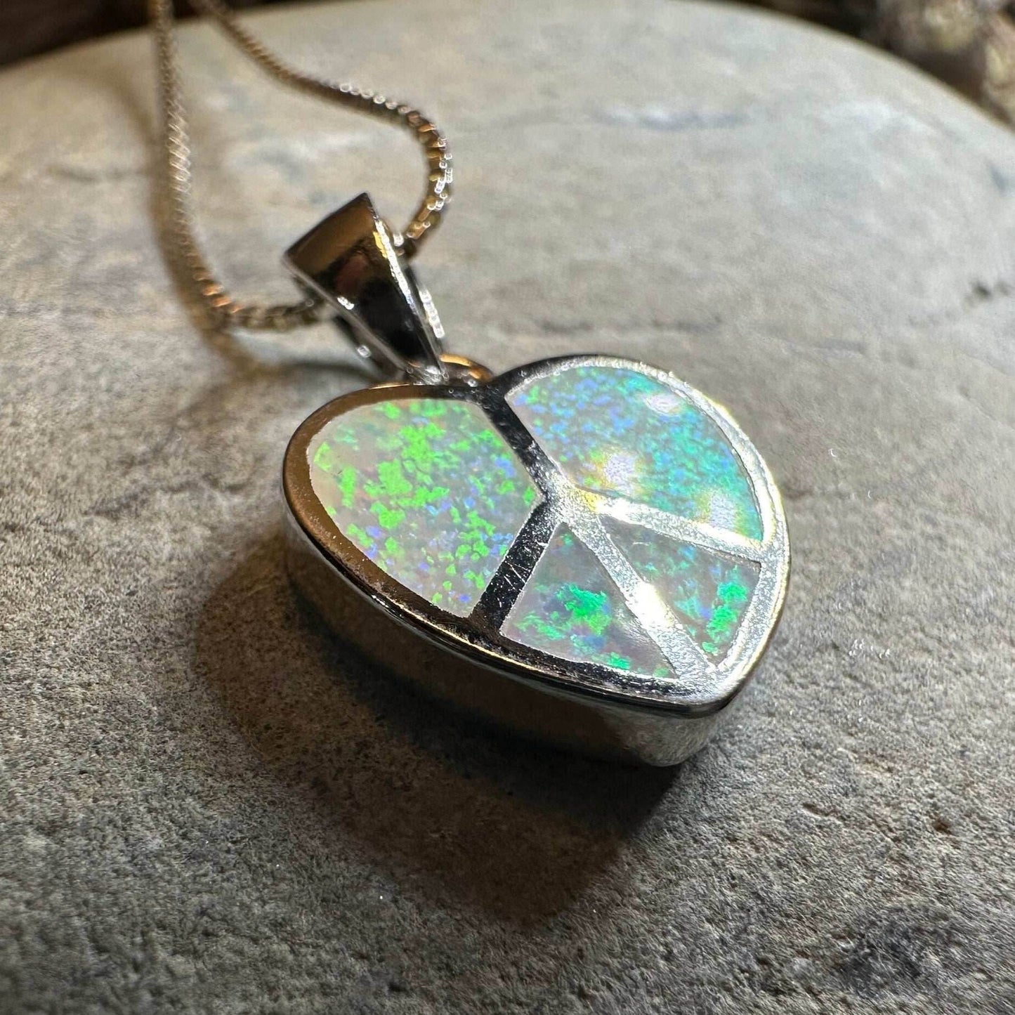 Peace Sign Opal Necklace - 18 / Blue