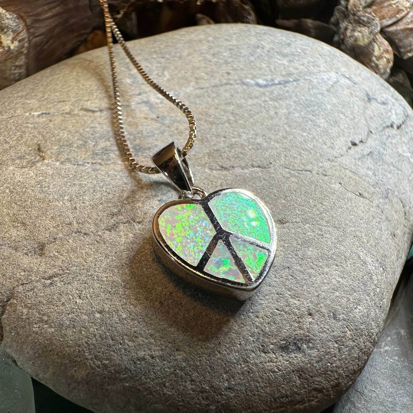 Peace Sign Opal Necklace - 18 / Blue