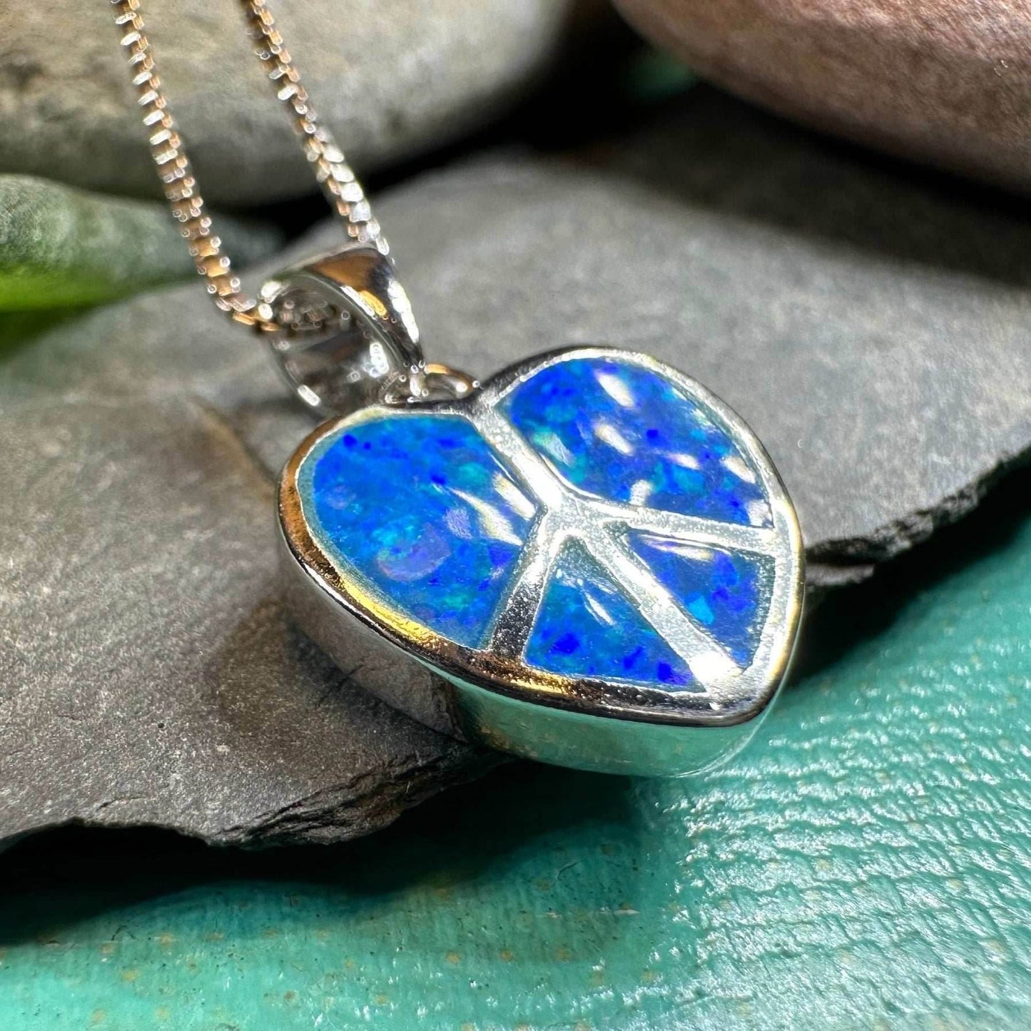 Peace Sign Opal Necklace - 18 / Blue