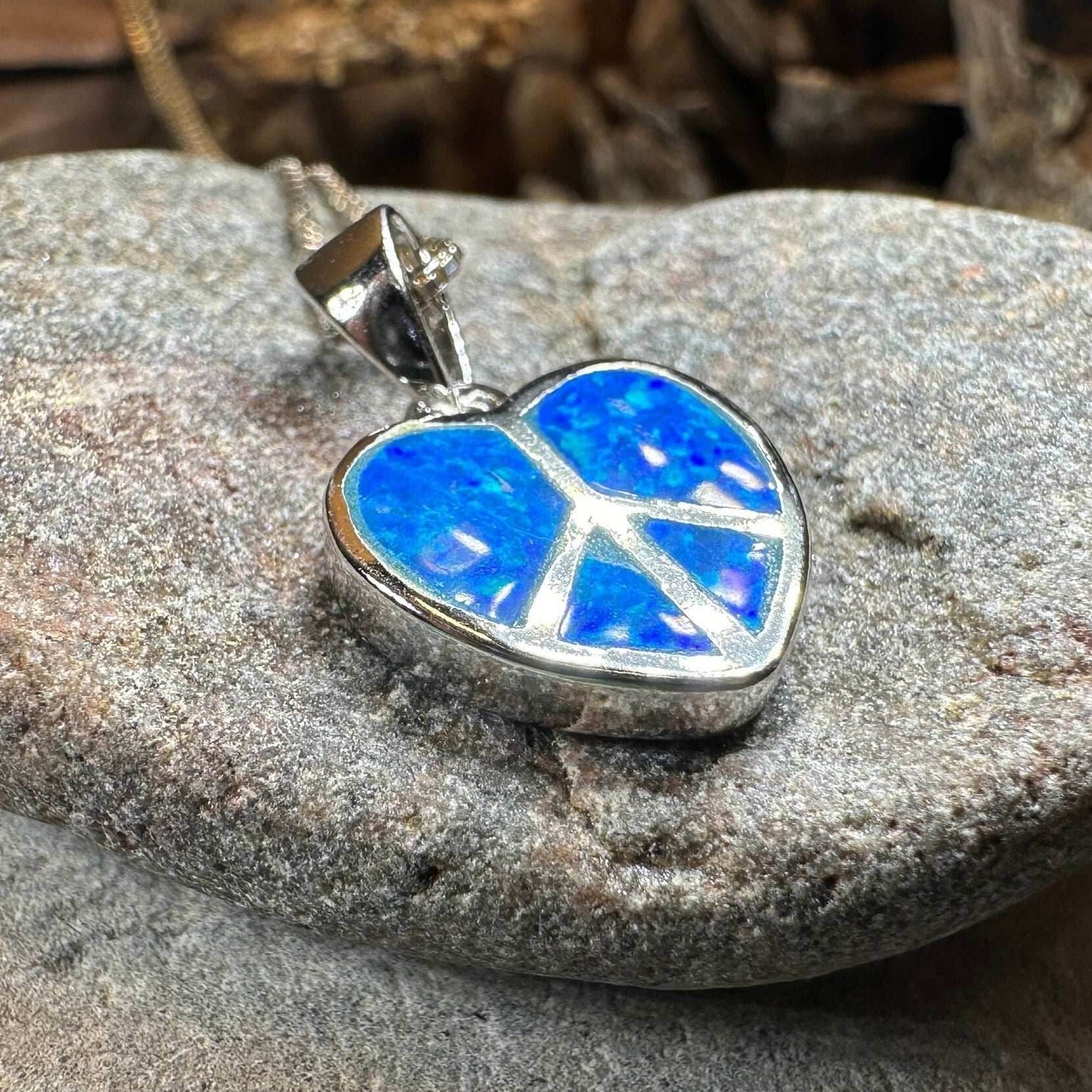 Peace Sign Opal Necklace - 18 / Blue